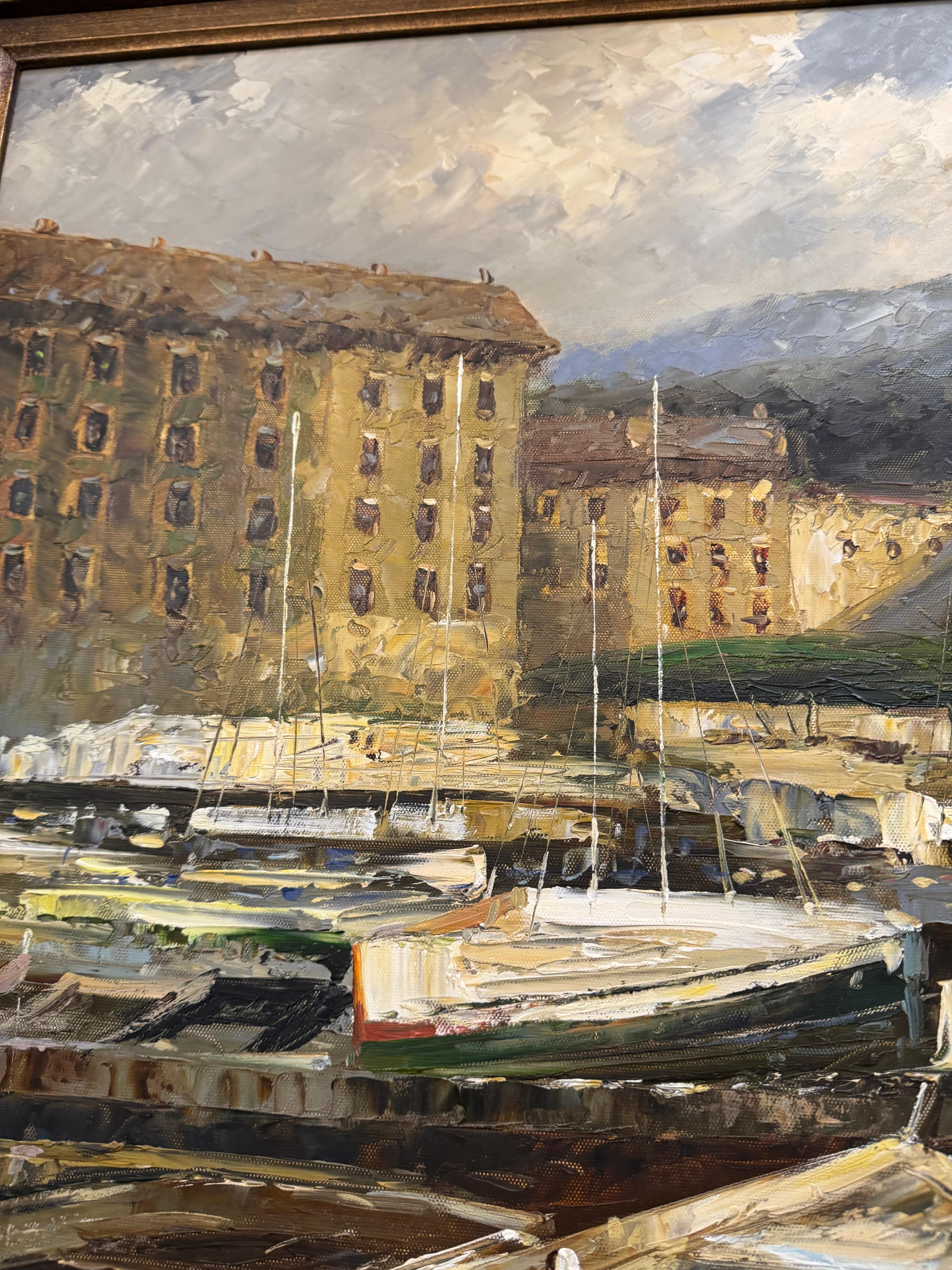 Painting of a harbor scene inspired by Hans Weisner art work (Unbekannt) im Angebot