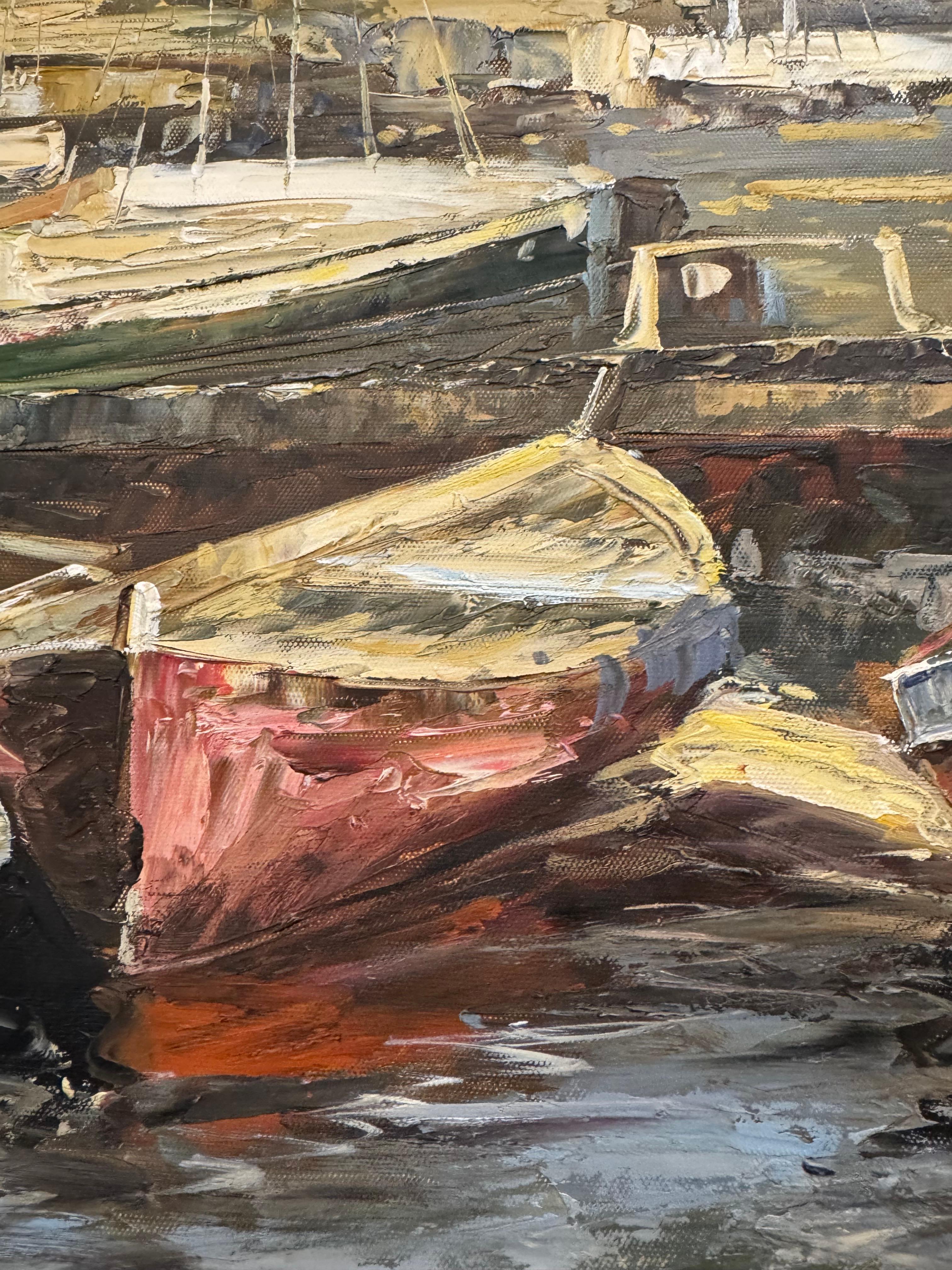 Painting of a harbor scene inspired by Hans Weisner art work (20. Jahrhundert) im Angebot