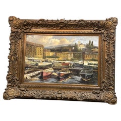 Painting of a harbor scene inspired by Hans Weisner art work