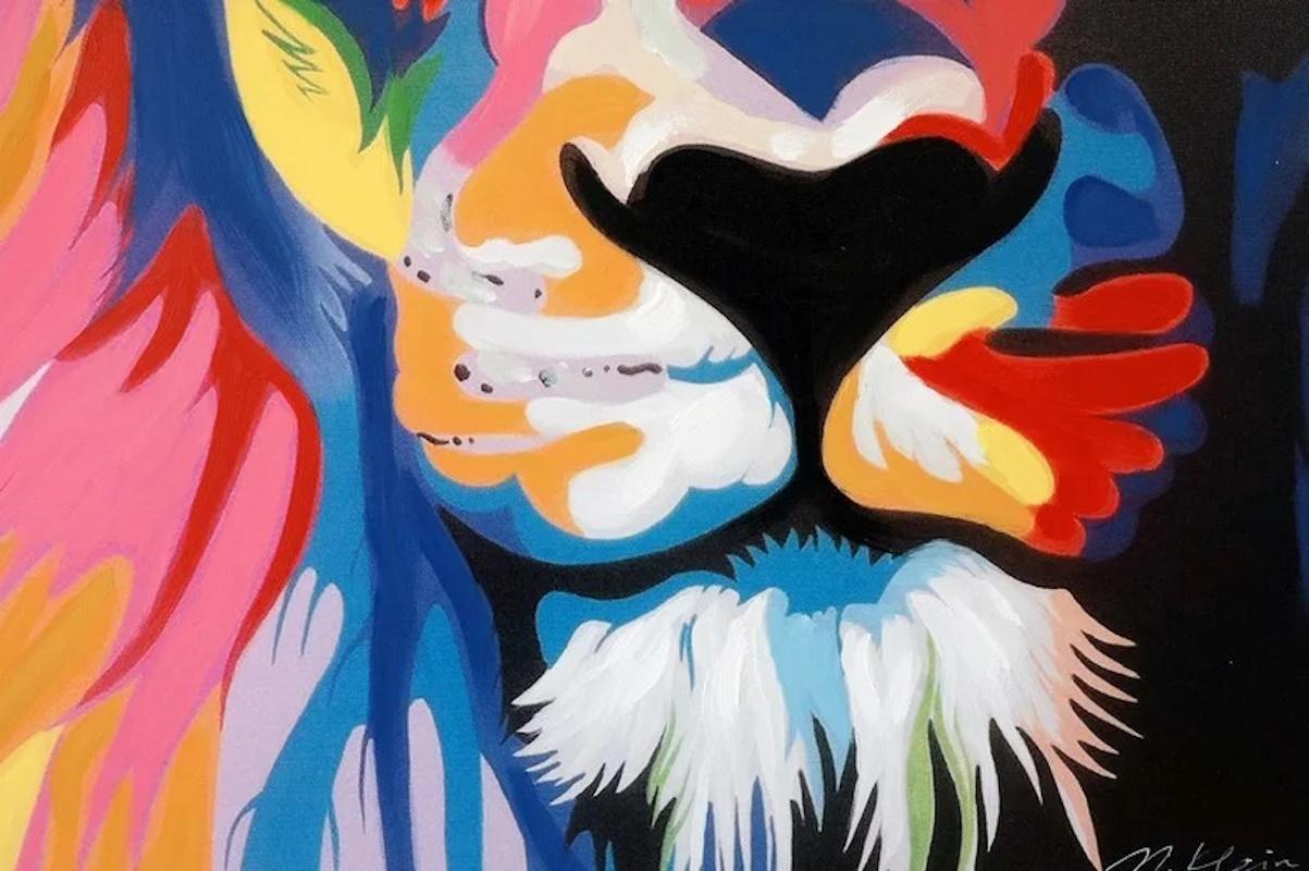French Painting of a Lion, Acrylic Paint, XXIst Century. For Sale
