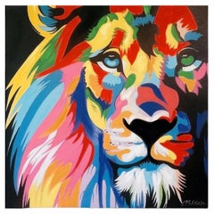 Painting of a Lion, Acrylic Paint, XXIst Century.