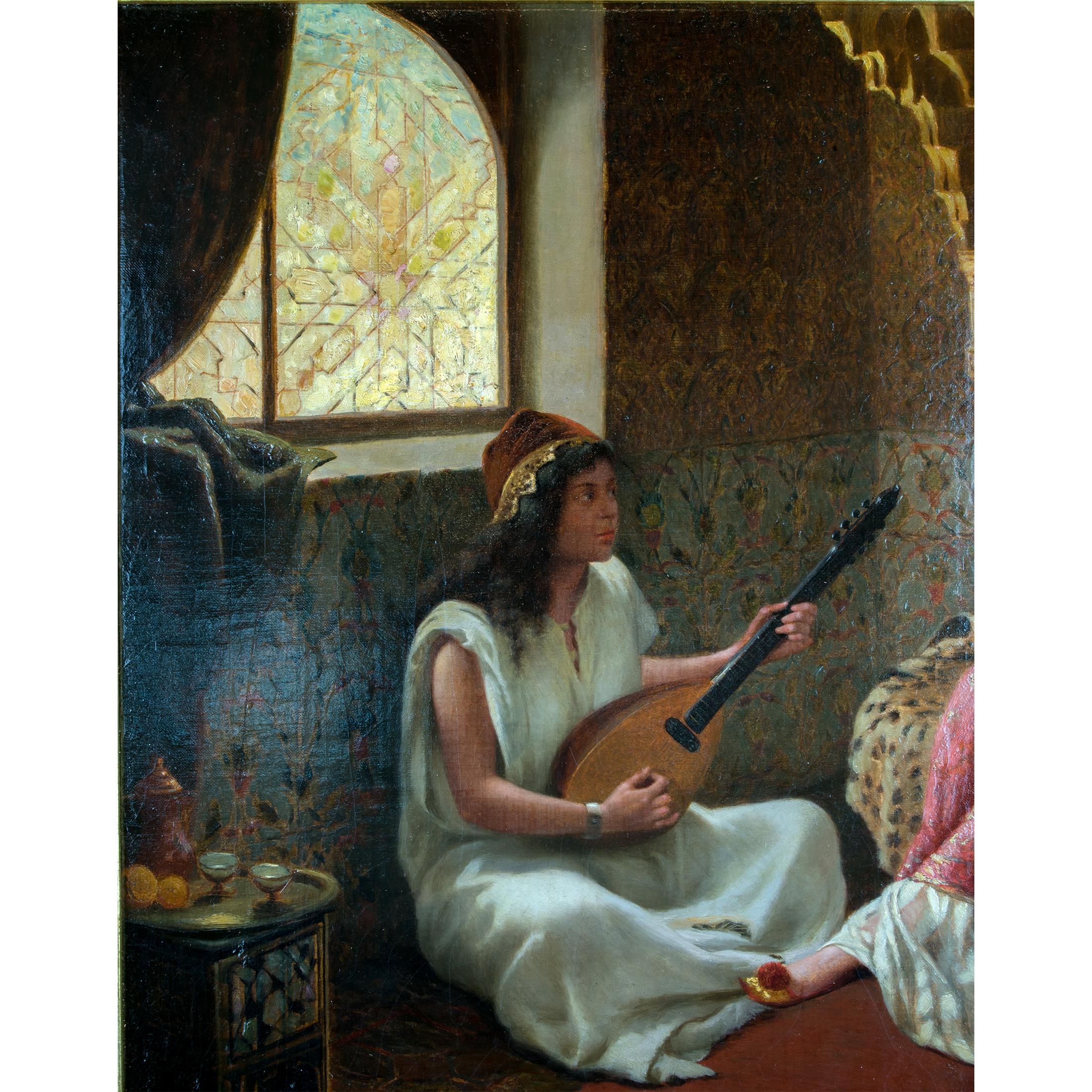 19th Century Painting of a Lounging Odalisque in a Harem by Vincent Stiepevich For Sale