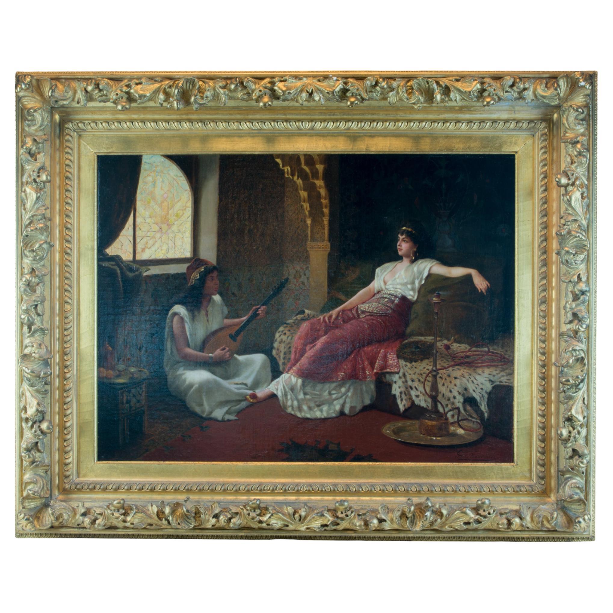 Painting of a Lounging Odalisque in a Harem by Vincent Stiepevich For Sale