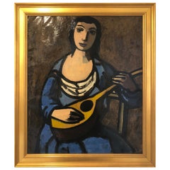 Vintage  Painting of a Lute Player by Karel Wiggers