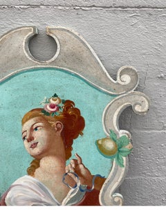 Painting of a Maiden in Cartouche Shape, Vintage Italian, 33x26.75 in