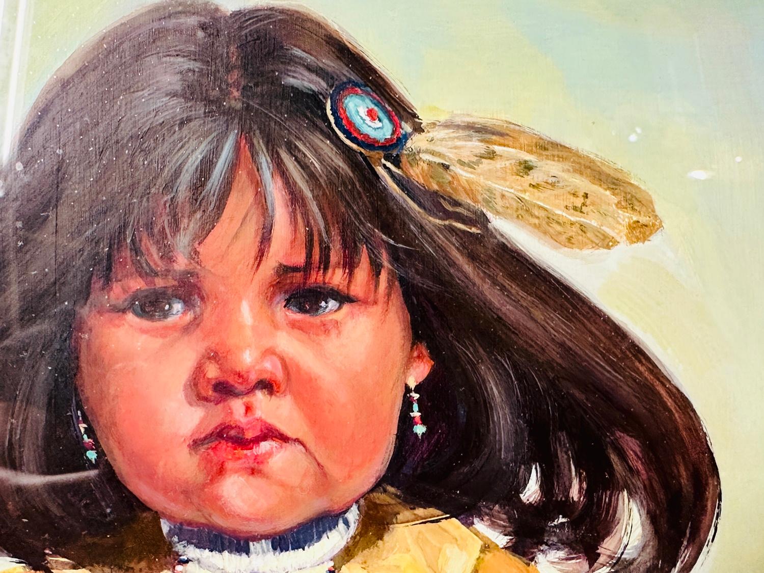 Painting of a Native American Child by Carol Theroux, (1930-2021) Dated 83 For Sale 3