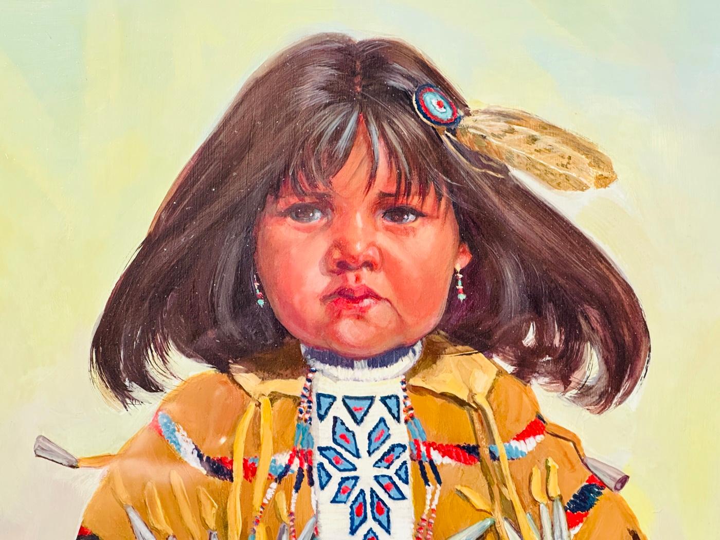 Painting of a Native American Child by Carol Theroux, (1930-2021) Dated 83 For Sale 6