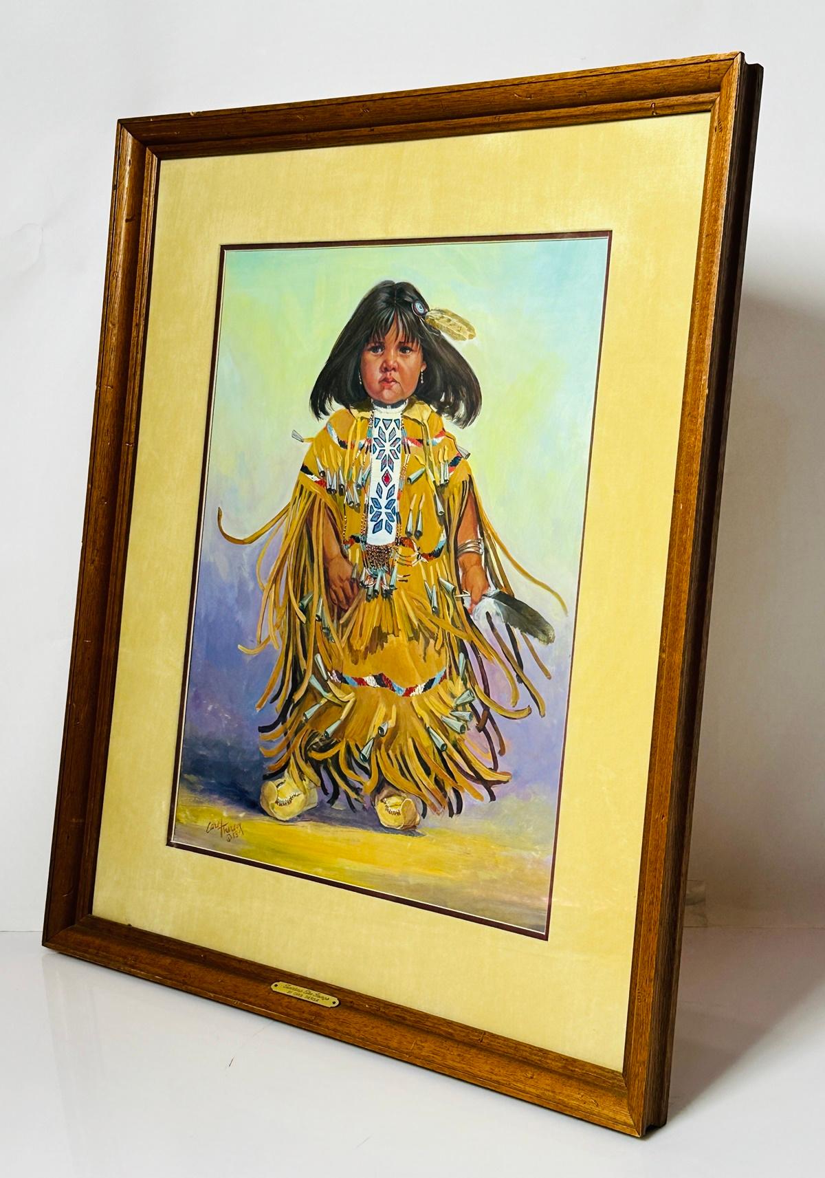 Tribal Painting of a Native American Child by Carol Theroux, (1930-2021) Dated 83 For Sale