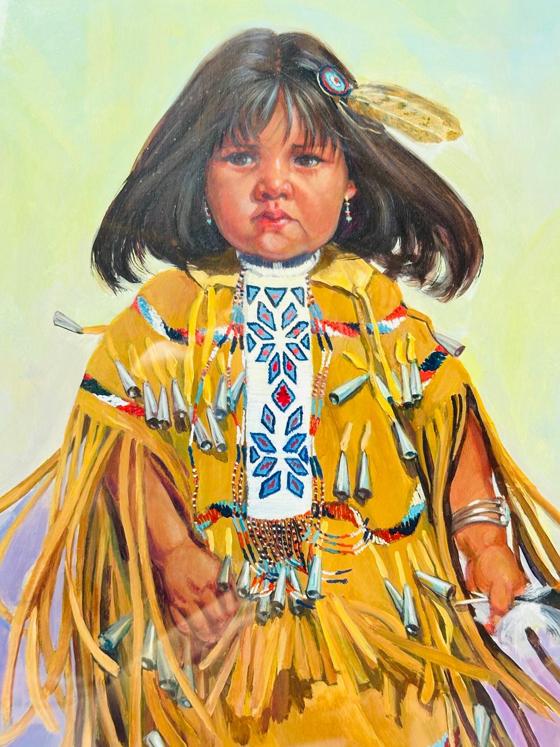 Fin du 20e siècle Peinture d'un enfant amérindien par Carol Theroux, (1930-2021) datée de 83 en vente