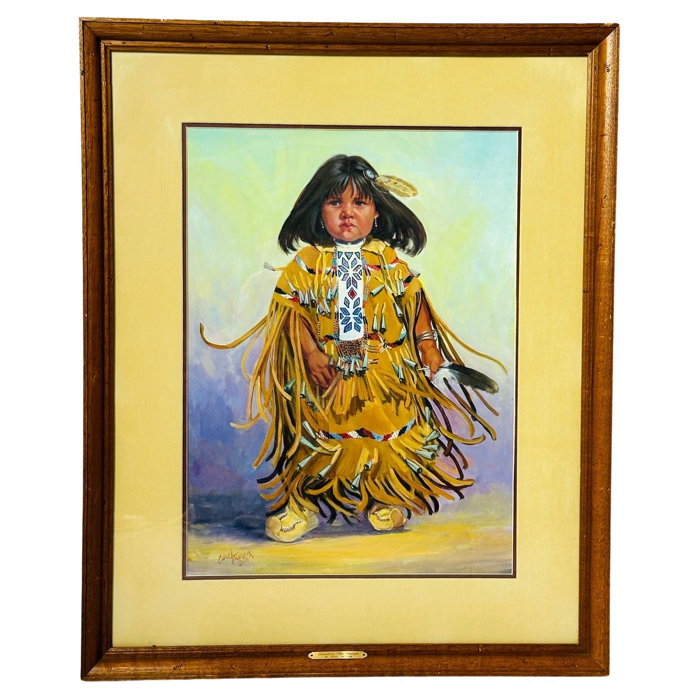 Peinture d'un enfant amérindien par Carol Theroux, (1930-2021) datée de 83
