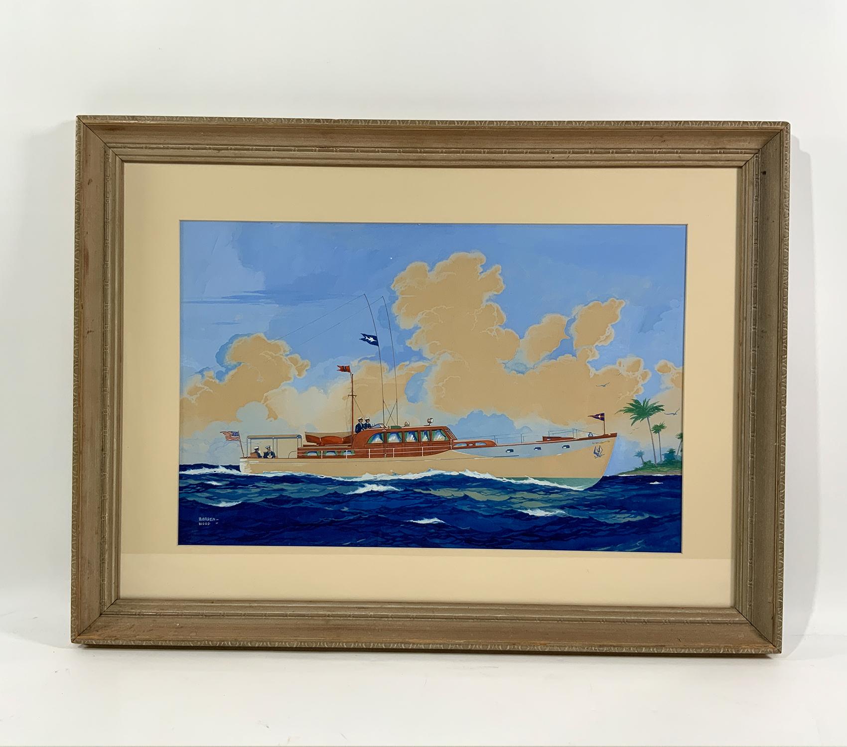 Worden wood motor yacht painting showing a New York Yacht Club 