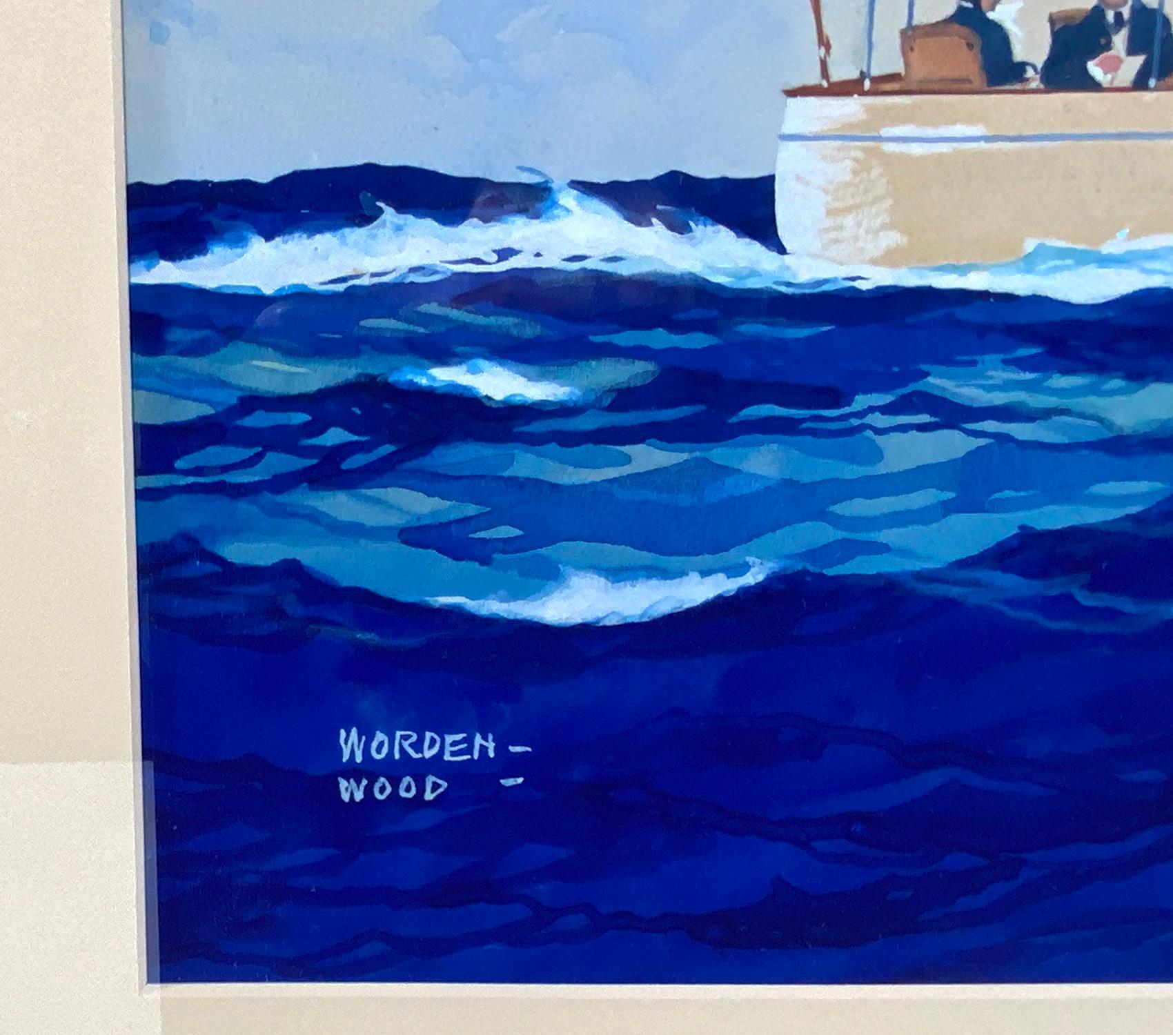 Gemälde einer Yacht unter der U-Bahn, New York Yacht Club im Zustand „Gut“ im Angebot in Norwell, MA