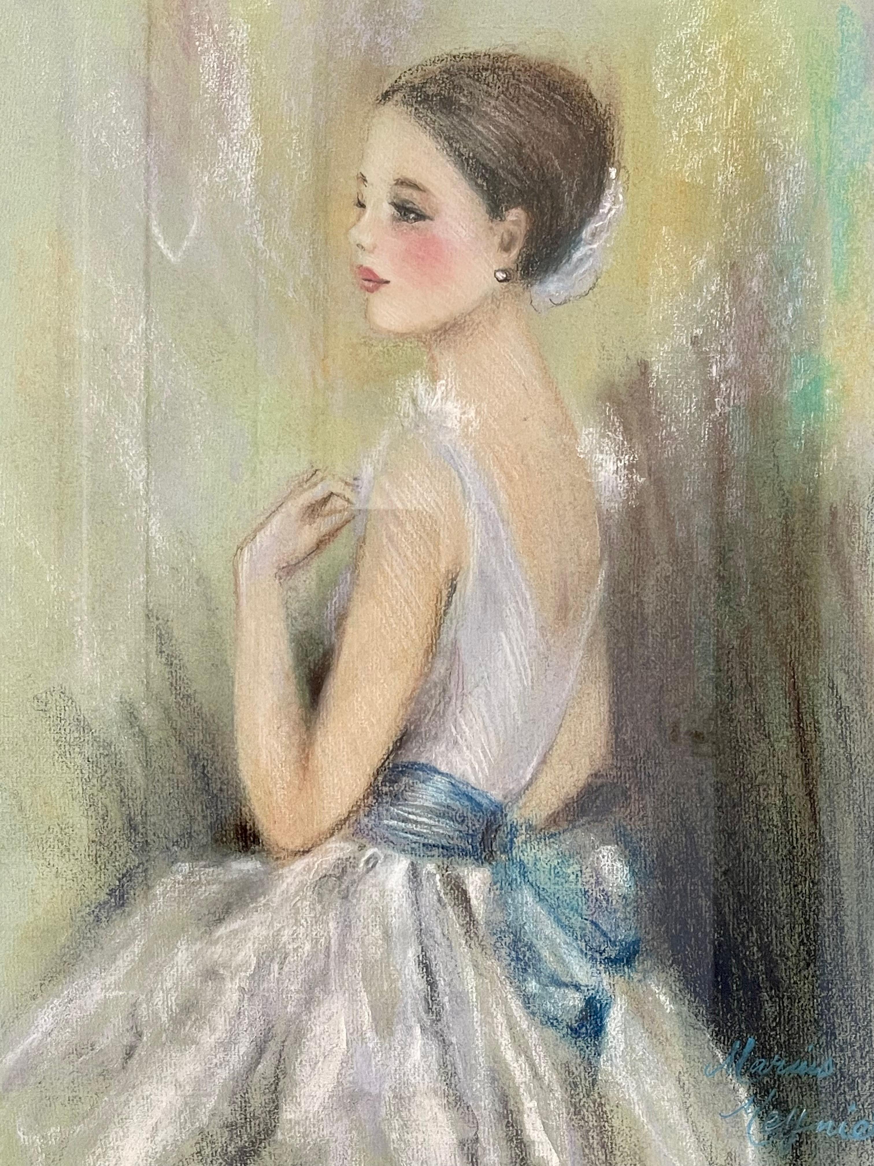 Belle Époque Peinture d'une danseuse de ballet d'opéra parisienne par Meynier Pastel en vente