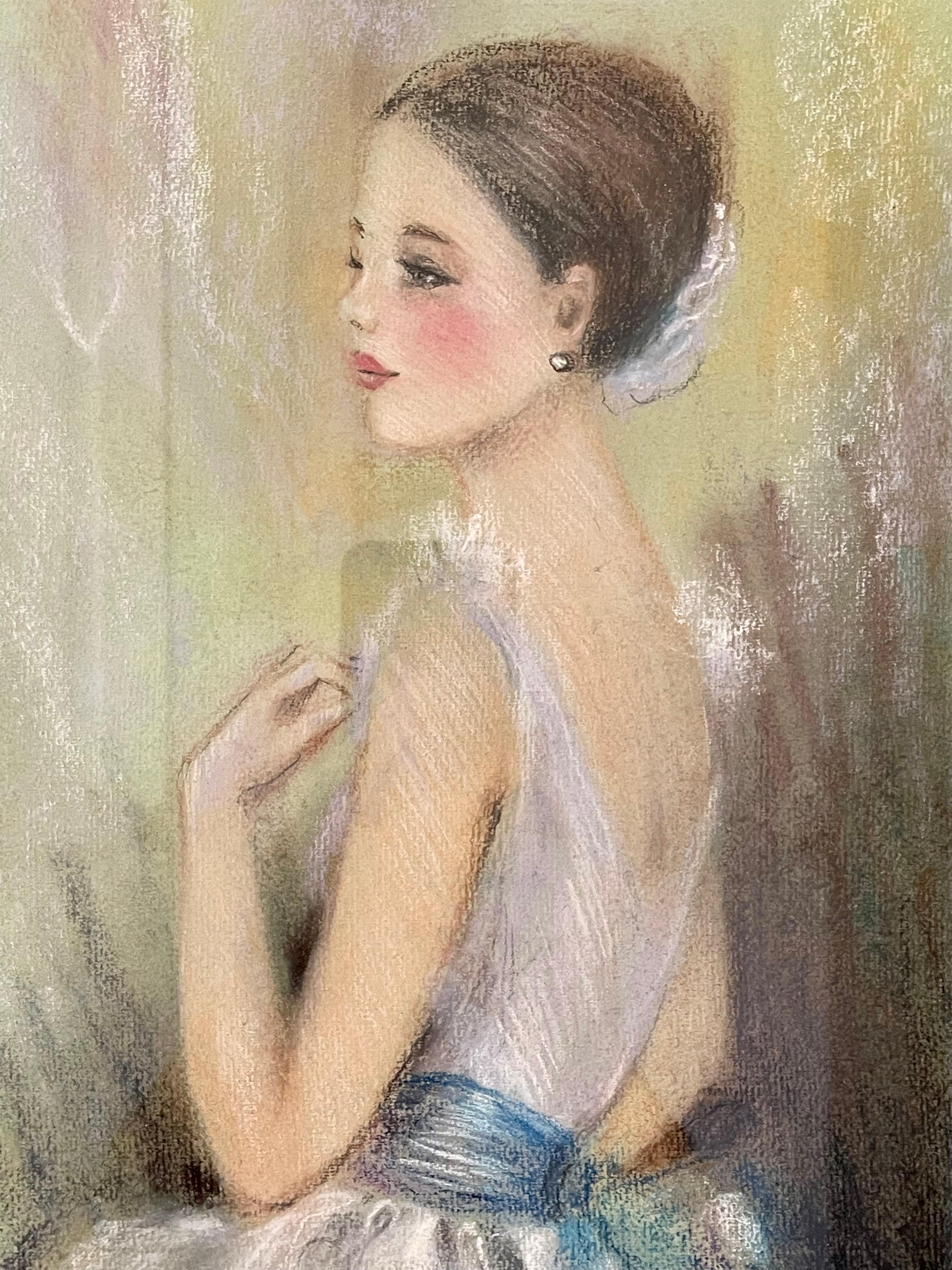 Français Peinture d'une danseuse de ballet d'opéra parisienne par Meynier Pastel en vente