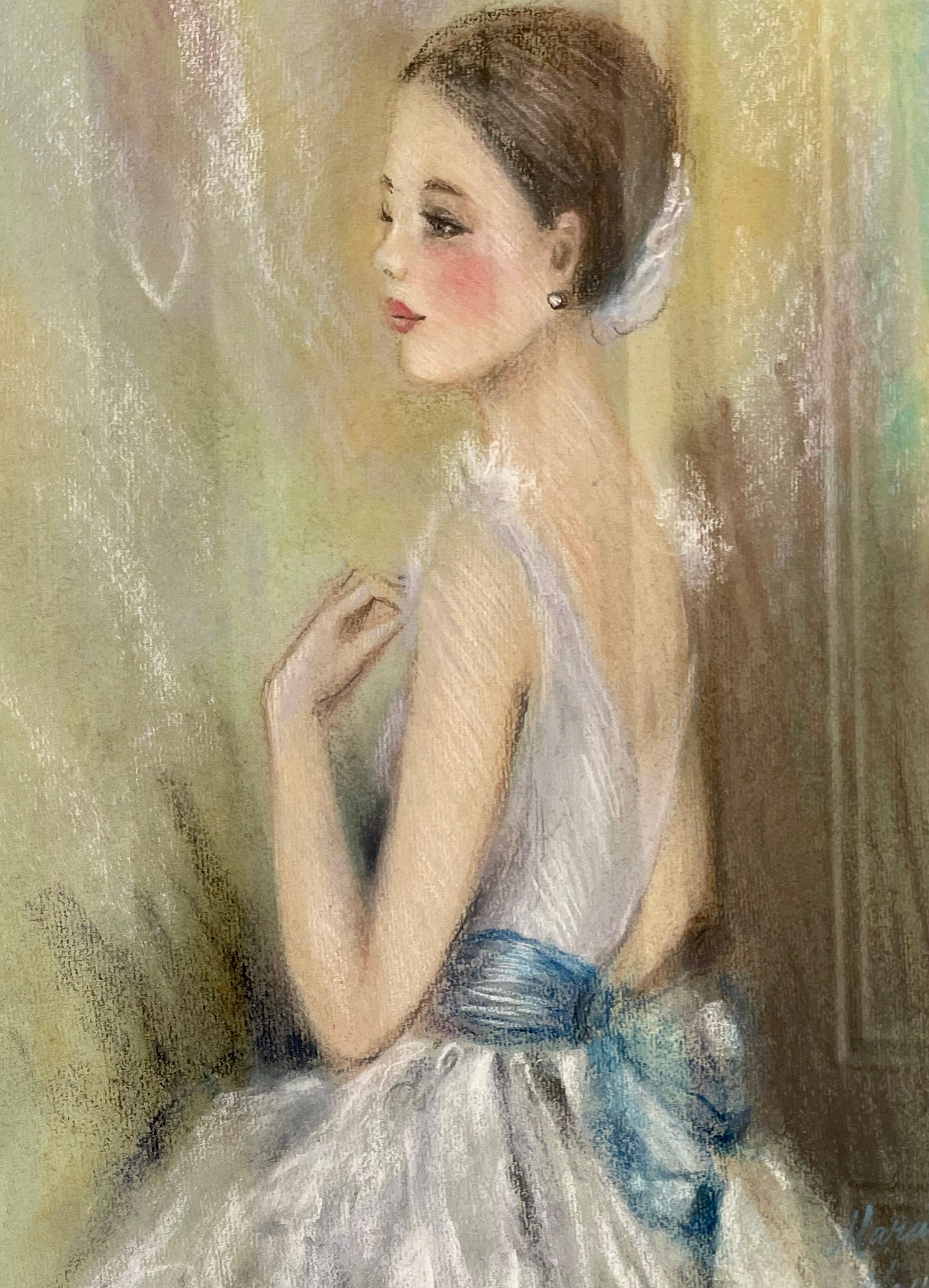 Peinture d'une danseuse de ballet d'opéra parisienne par Meynier Pastel en vente 1