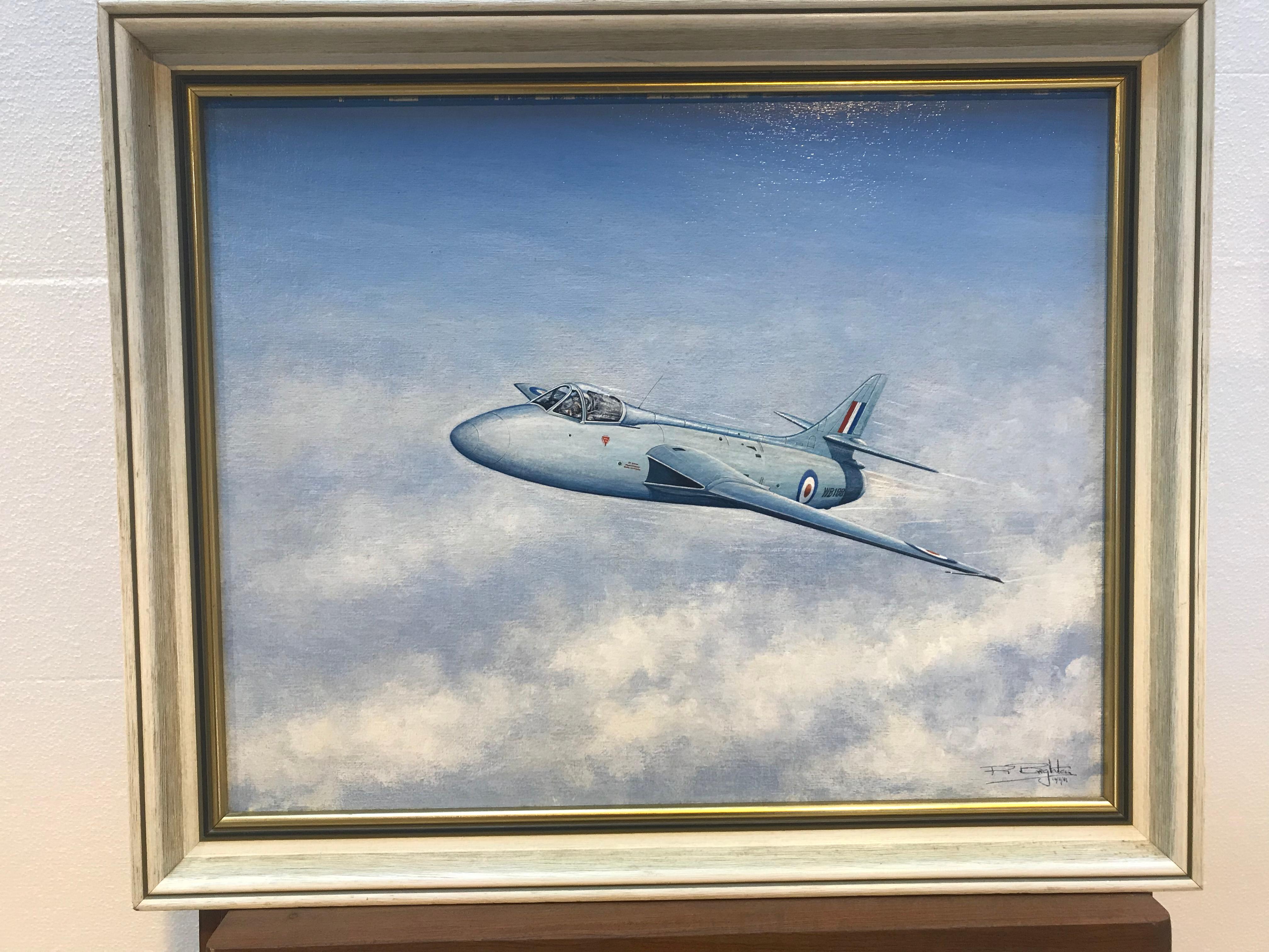 European Painting of a RAF Hawker Hunter Jet 'WB188' For Sale