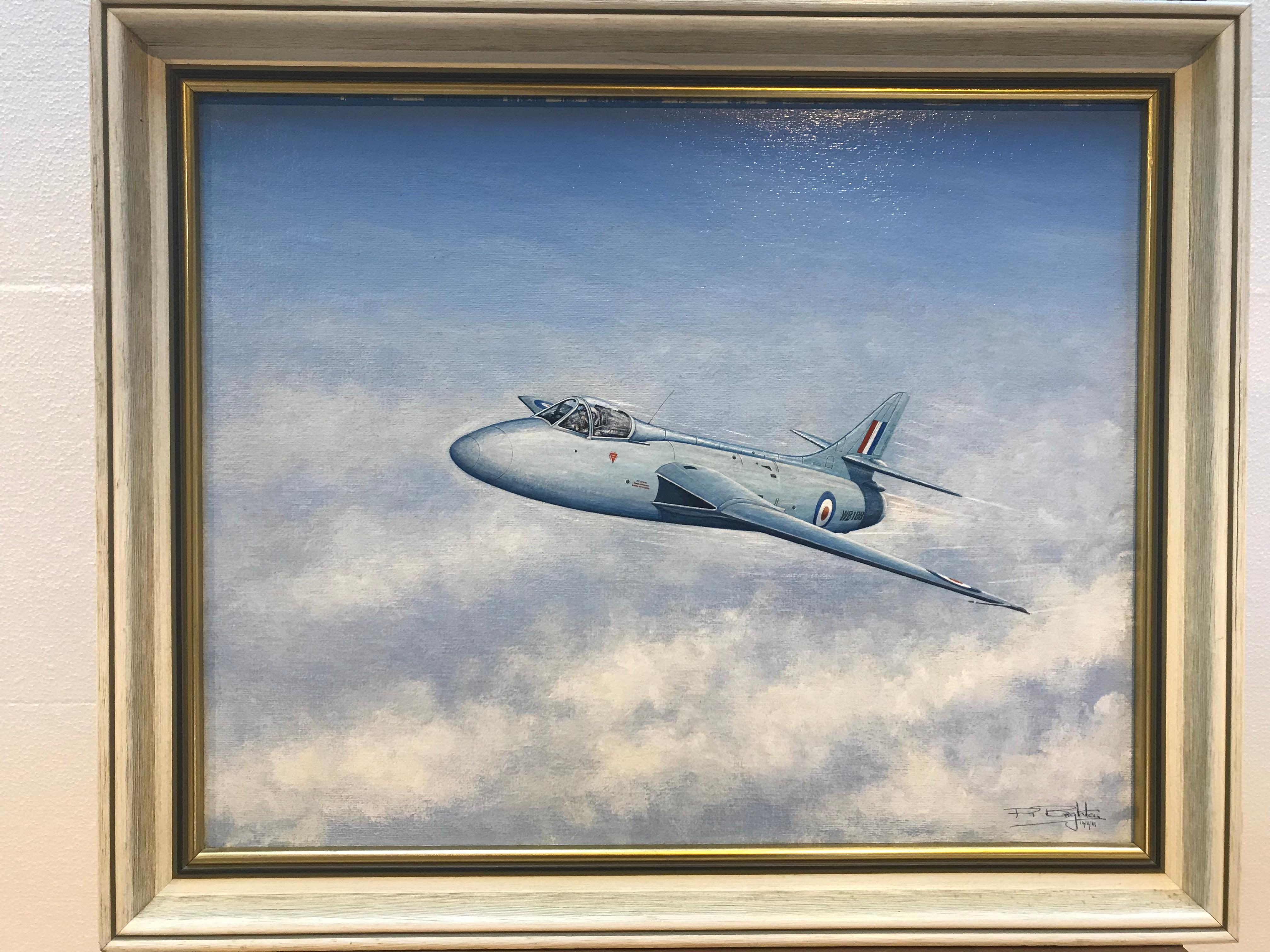 Painting of a RAF Hawker Hunter Jet 'WB188' In Good Condition For Sale In Luton, GB