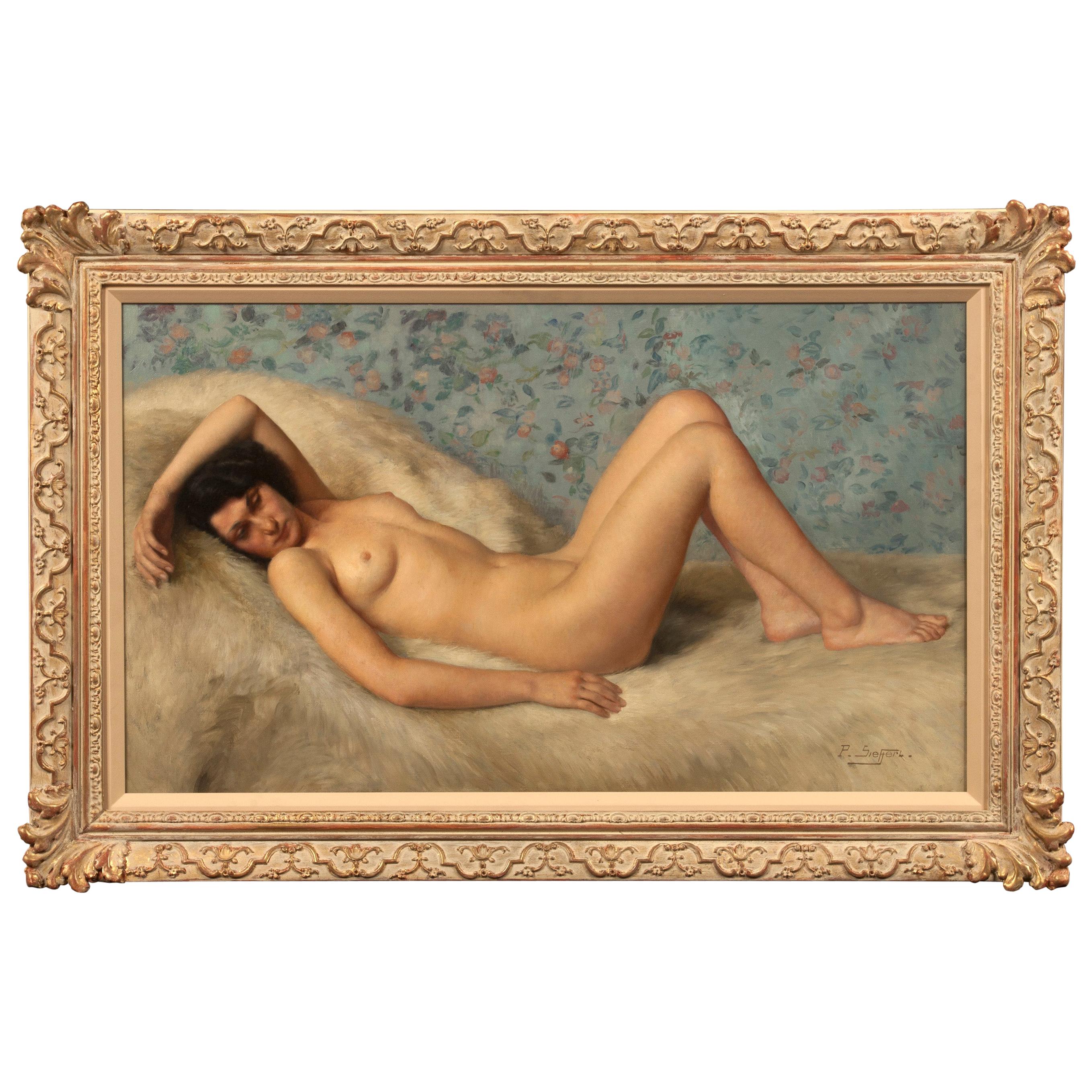 Painting of a Reclining Female Nude by Paul Sieffert 'French', Oil on Canvas