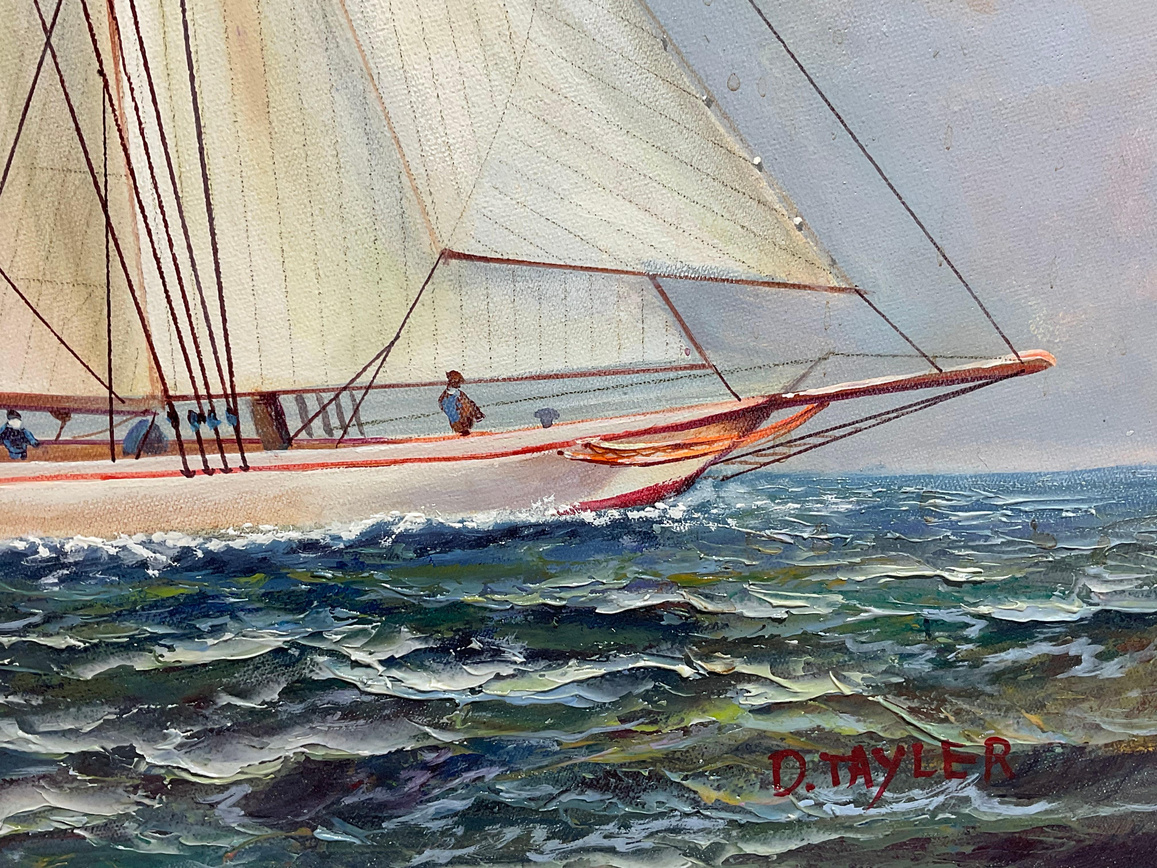 Mid-20th Century Painting of a Sailing sloop By D. Tayler For Sale