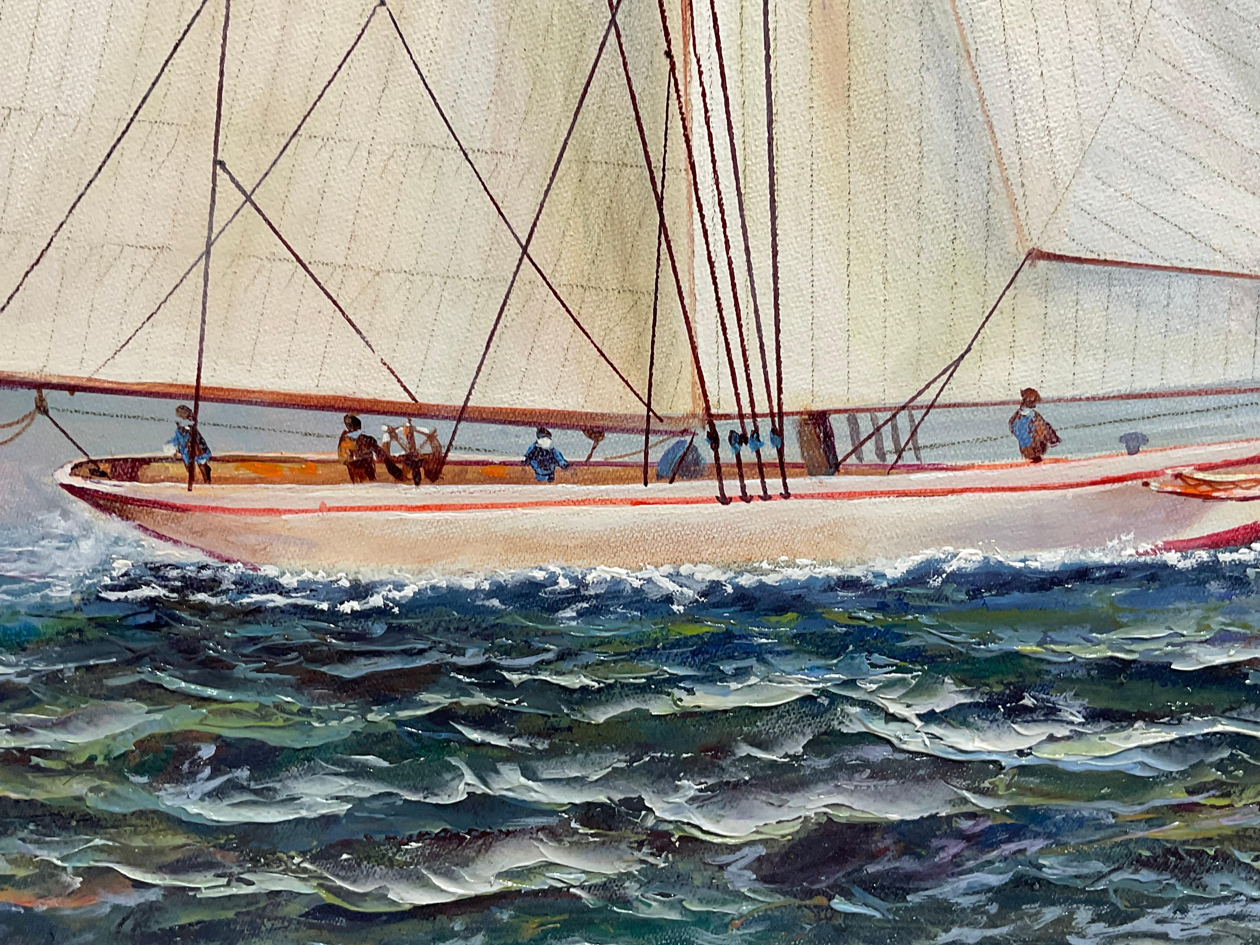 Canvas Painting of a Sailing sloop By D. Tayler For Sale