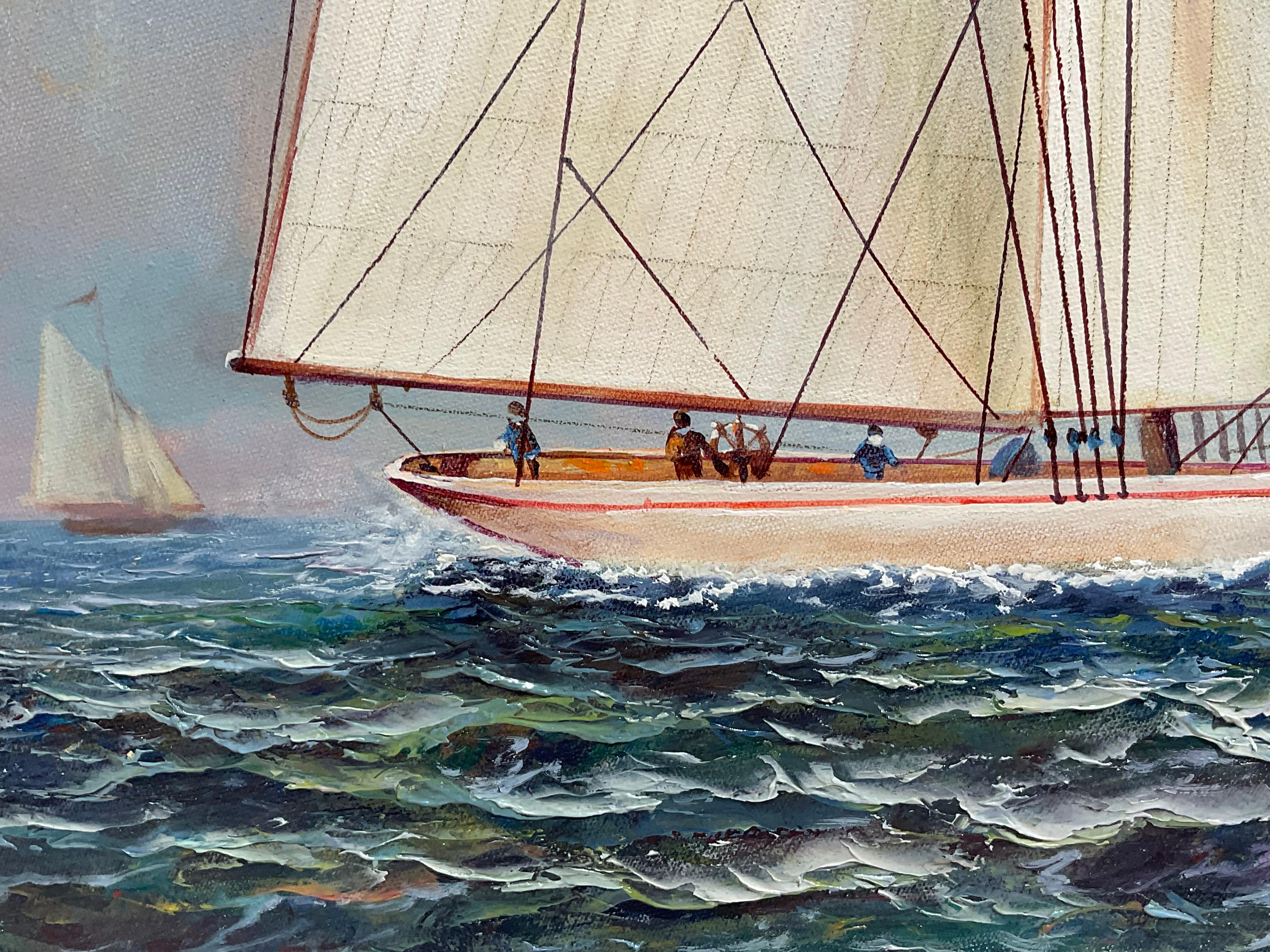 Painting of a Sailing sloop By D. Tayler For Sale 1