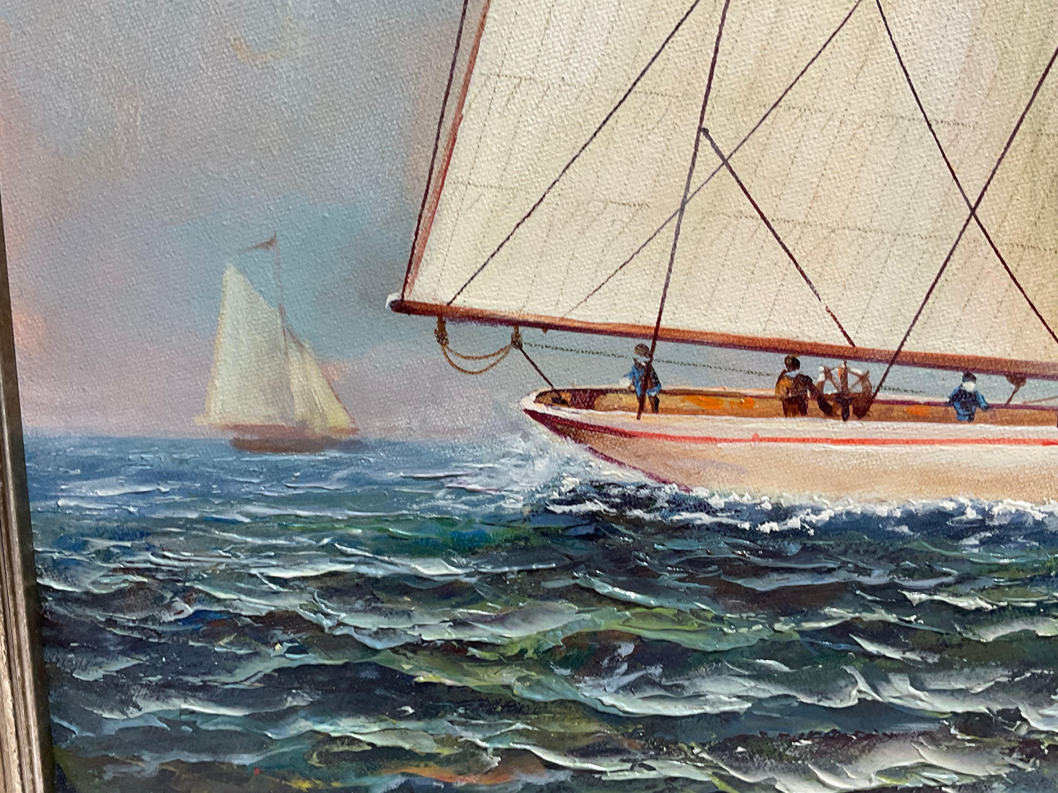 Painting of a Sailing sloop By D. Tayler For Sale 2