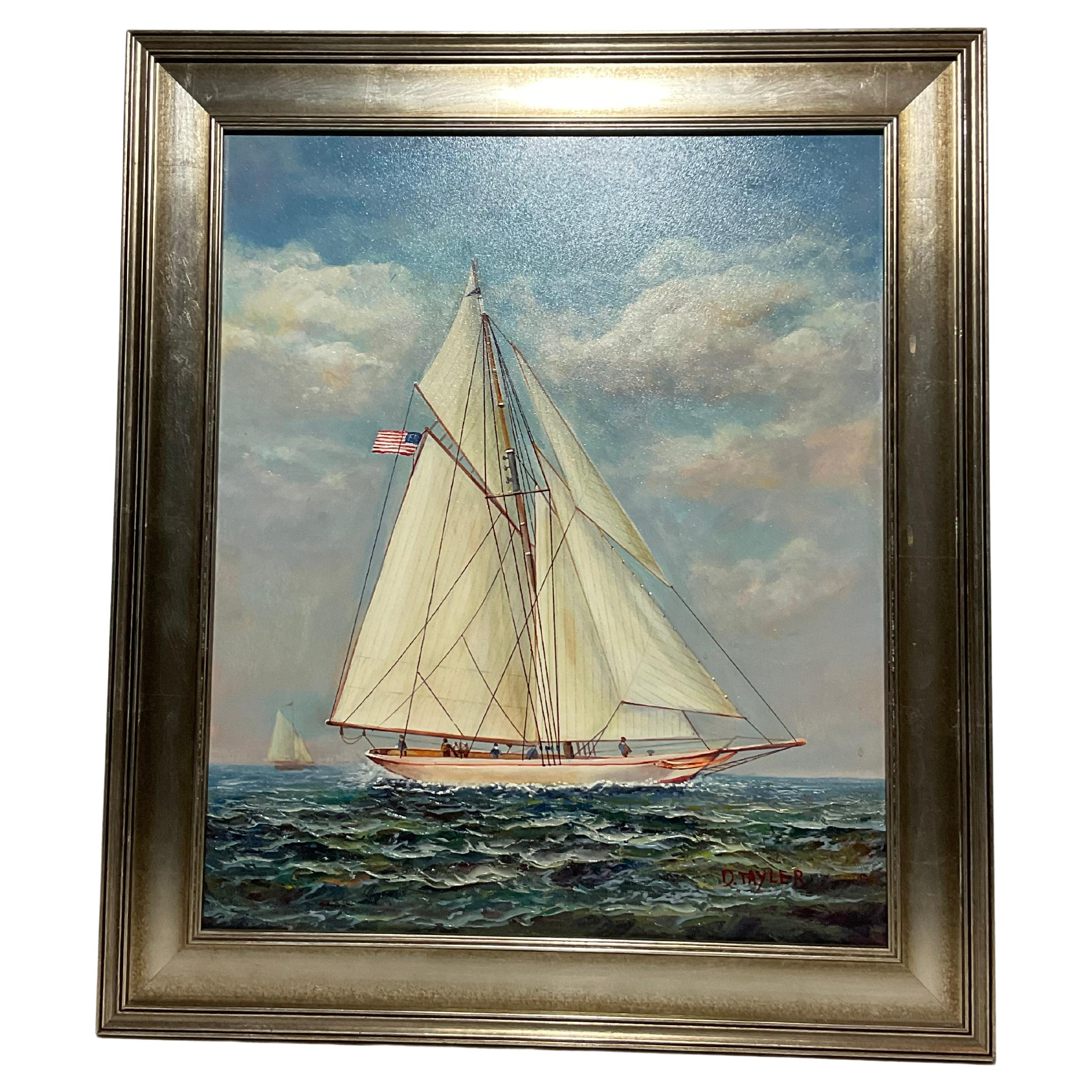 Painting of a Sailing sloop By D. Tayler For Sale
