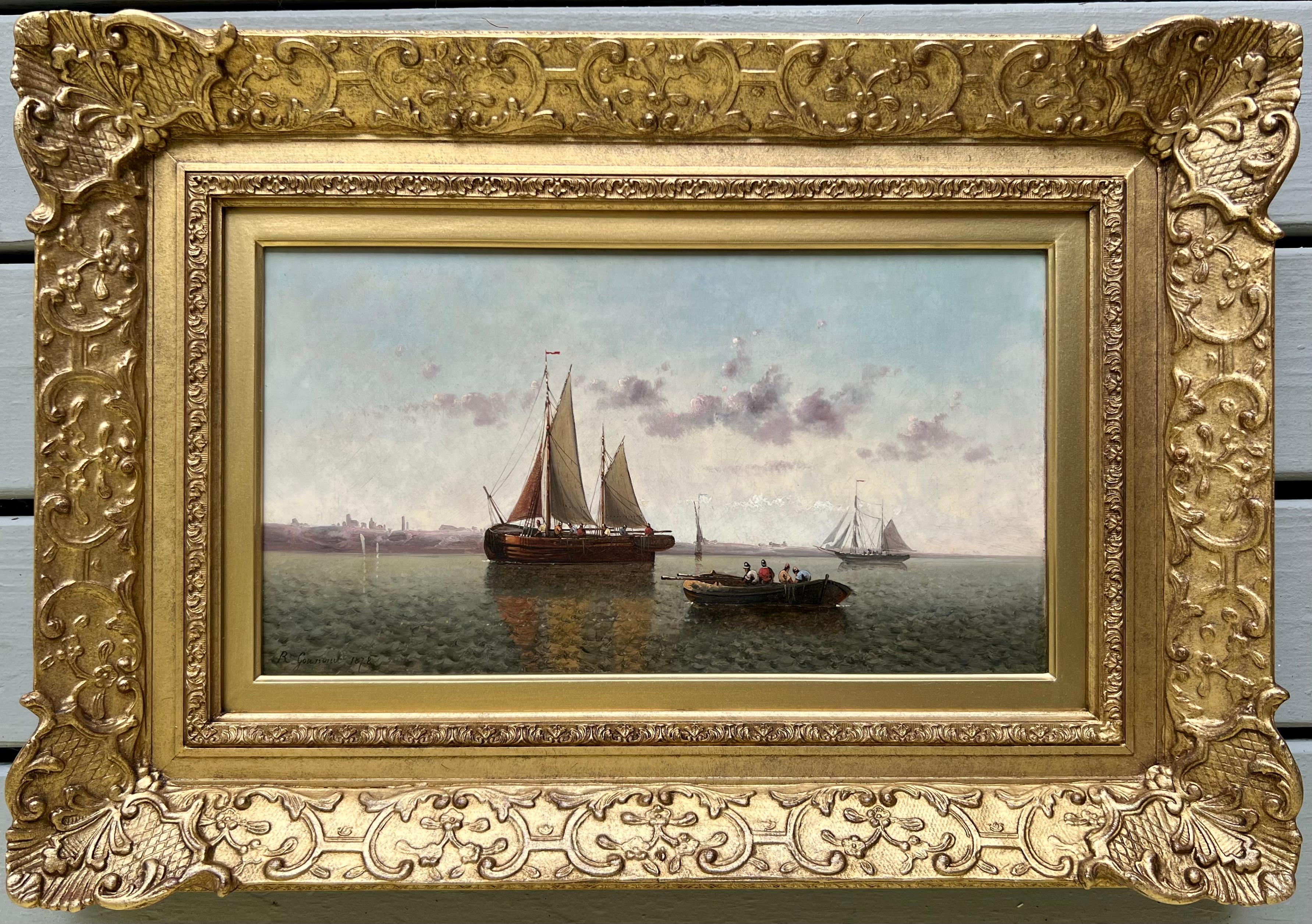 Oil on canvas, signed and dated 1879 in the lower left. I cannot make out the name of the artist, possibly 'R Gounoiut?', but it is very well executed. Most likely French, Belgian, or Dutch. Measures 19