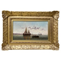 Painting of a Ships in a Calm Harbor 19th Century