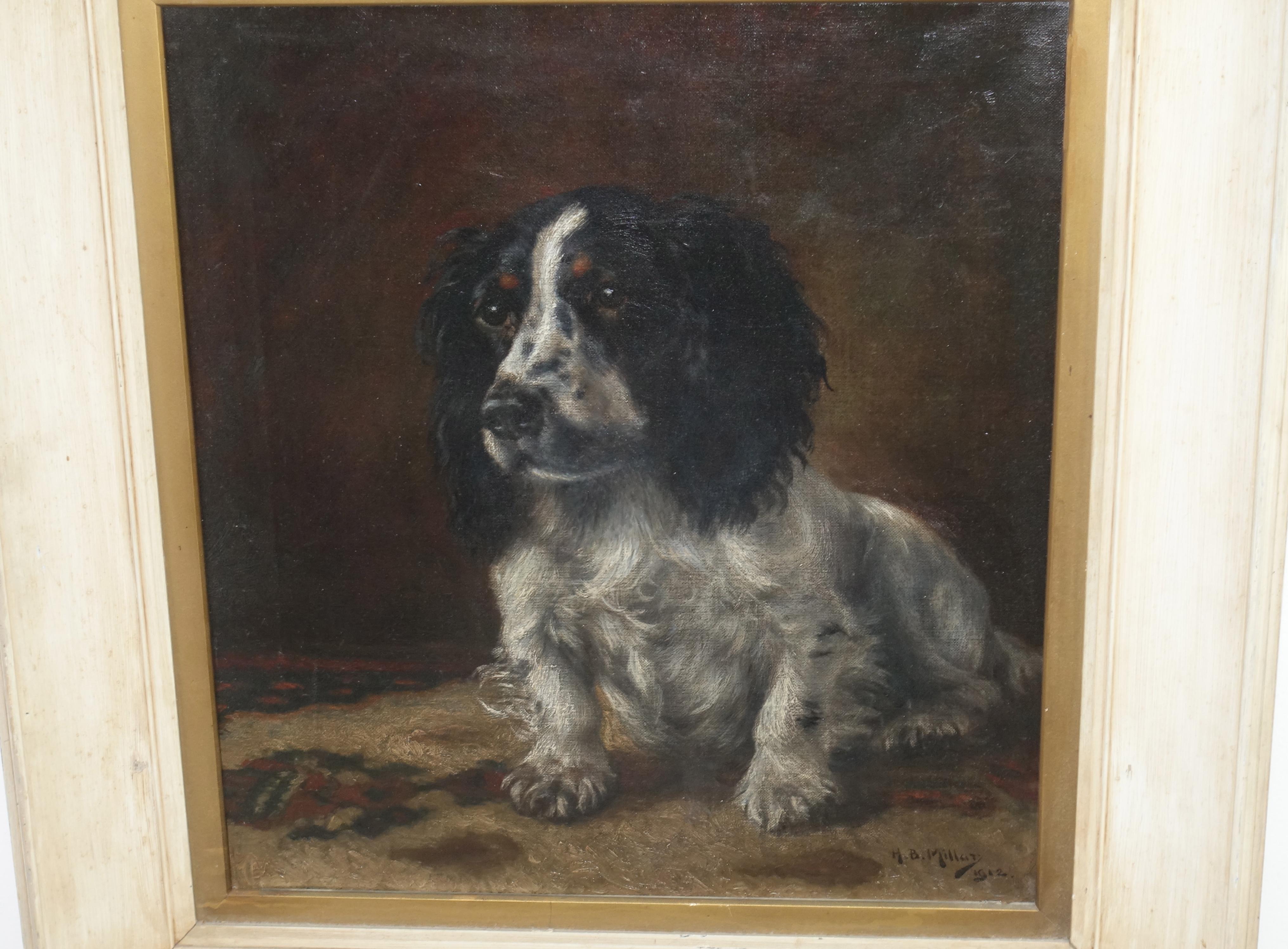 Canvas Painting of a Spaniel by Hugh Blyth Millar, Dated 1912