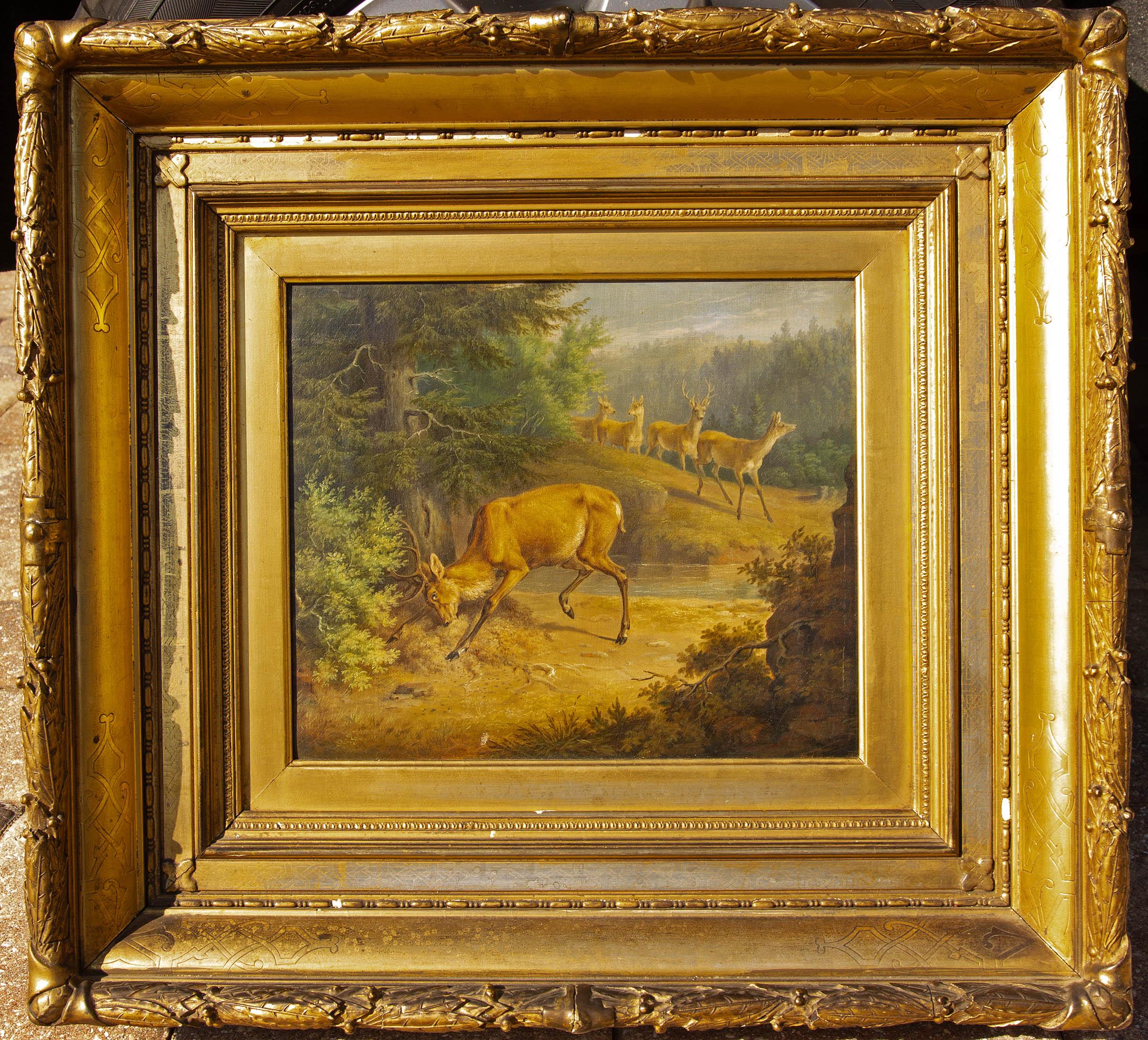 Painting of a Stag 19th Century American School In Good Condition In Rochester, NY