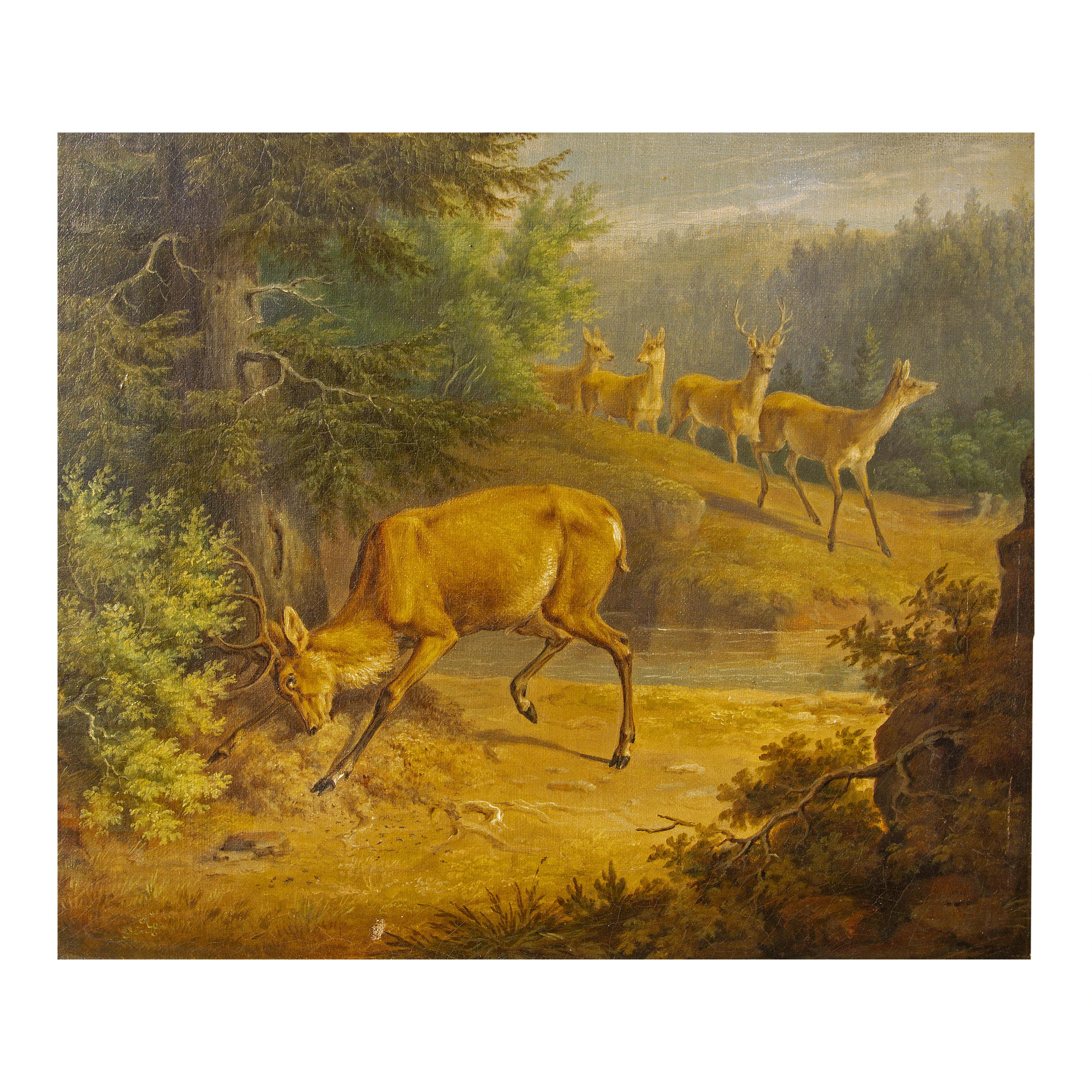 Painting of a Stag 19th Century American School