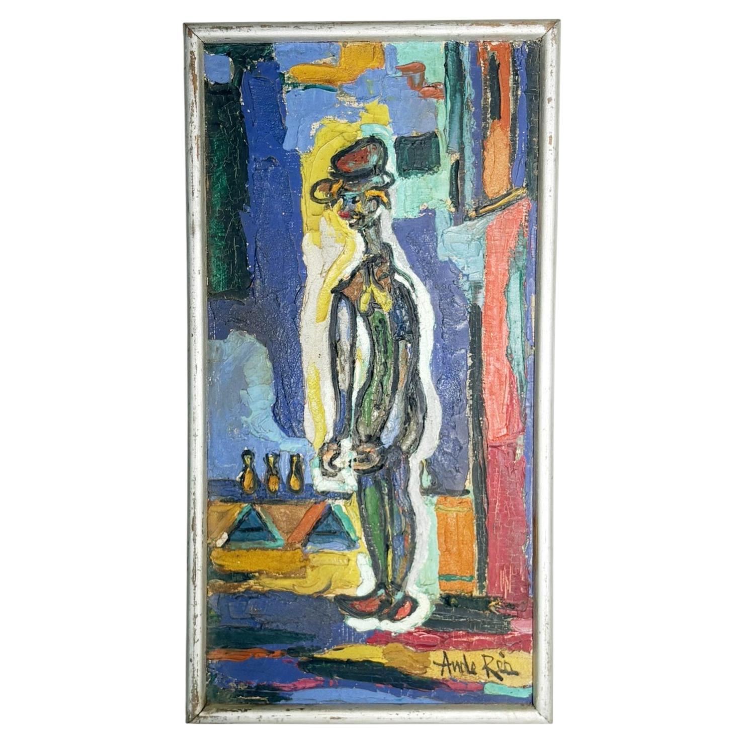 Painting of a Standing Man or Clown, Oil on Canvas, France, 20th Century For Sale