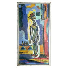 Painting of a Standing Man or Clown, Oil on Canvas, France, 20th Century