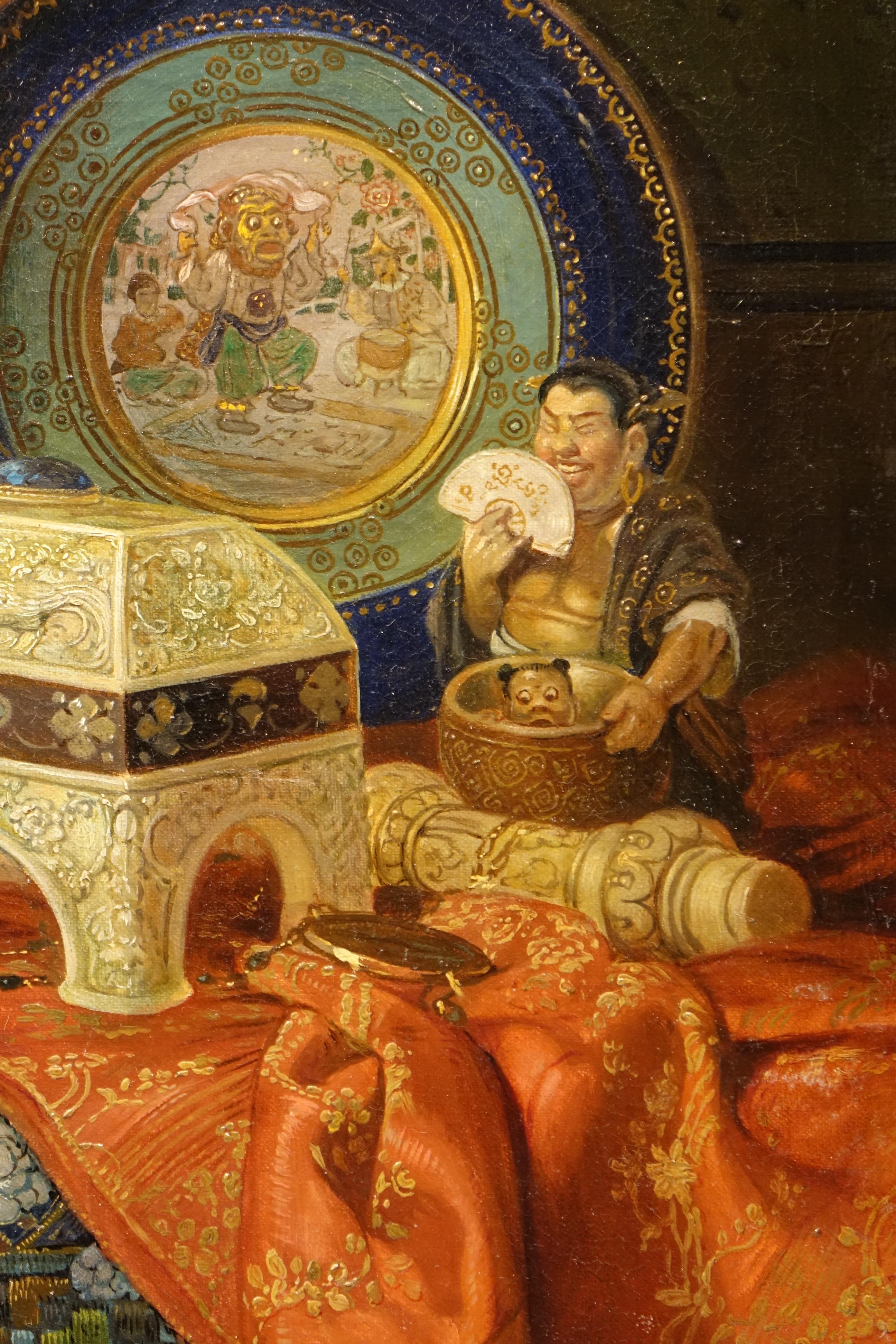 Painting of a Still Life with Far Eastern Objects, 19th Century European School In Excellent Condition In Paris, FR