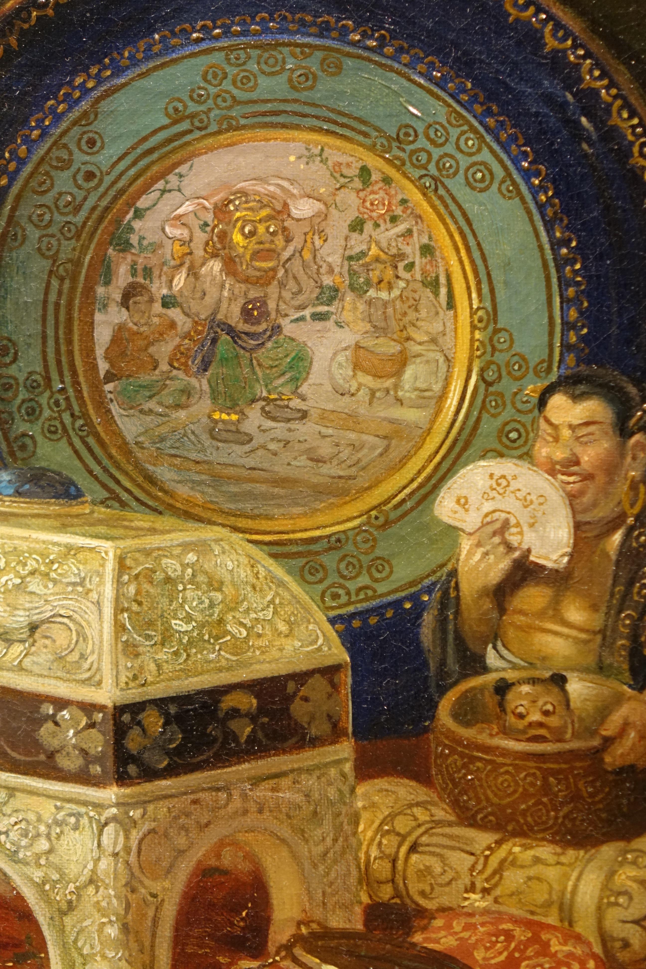 Canvas Painting of a Still Life with Far Eastern Objects, 19th Century European School