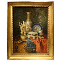 Antique Painting of a Still Life with Far Eastern Objects, 19th Century European School