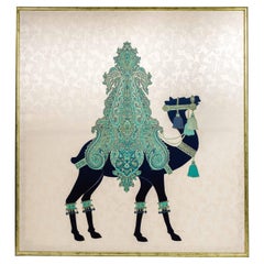 Retro Painting of a Stylized Oriental Camel By Fabbriziani and Calandra Italy 1970s