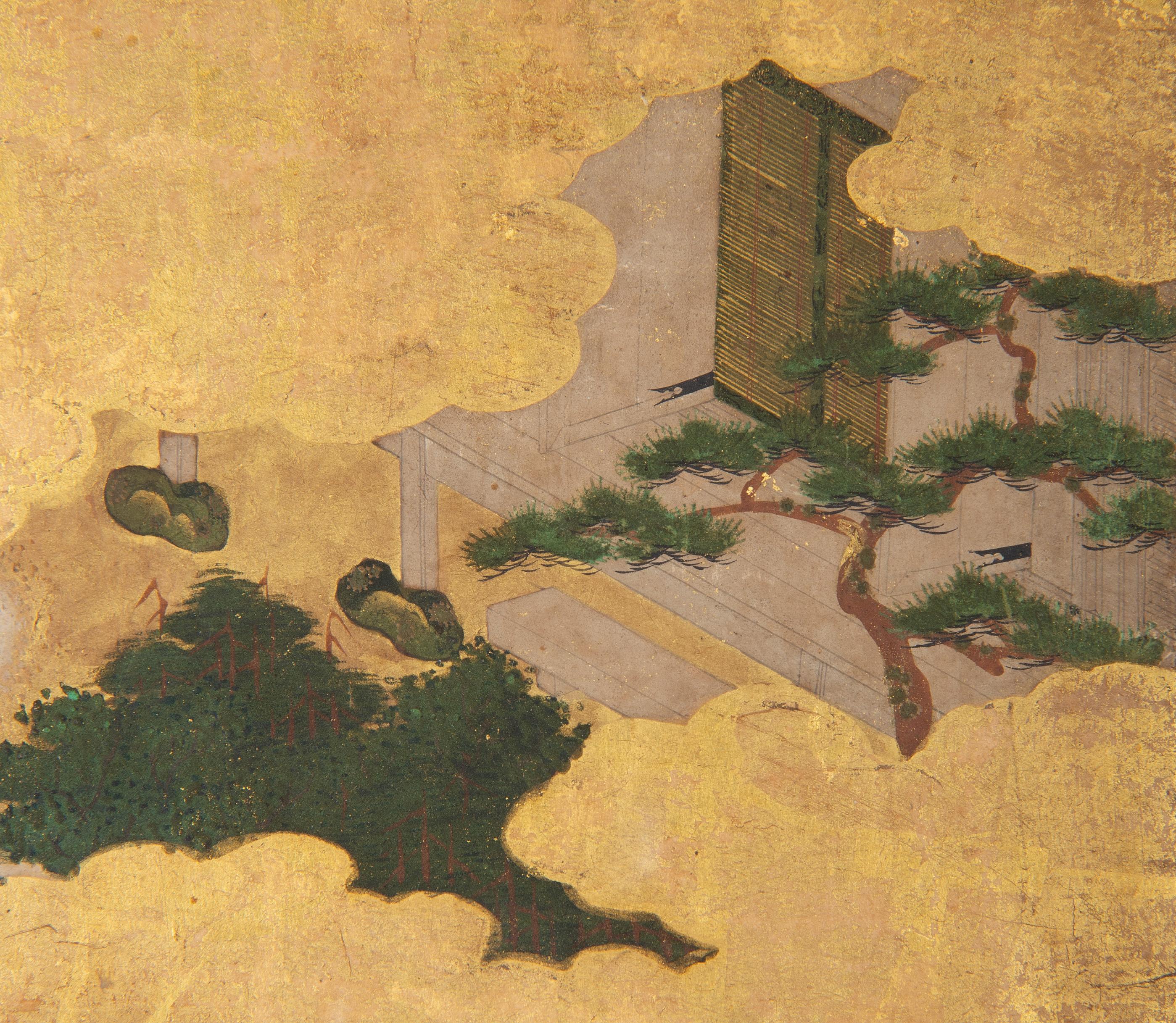 Japanese Painting of a Tale of Genji Scene, Tosa School For Sale