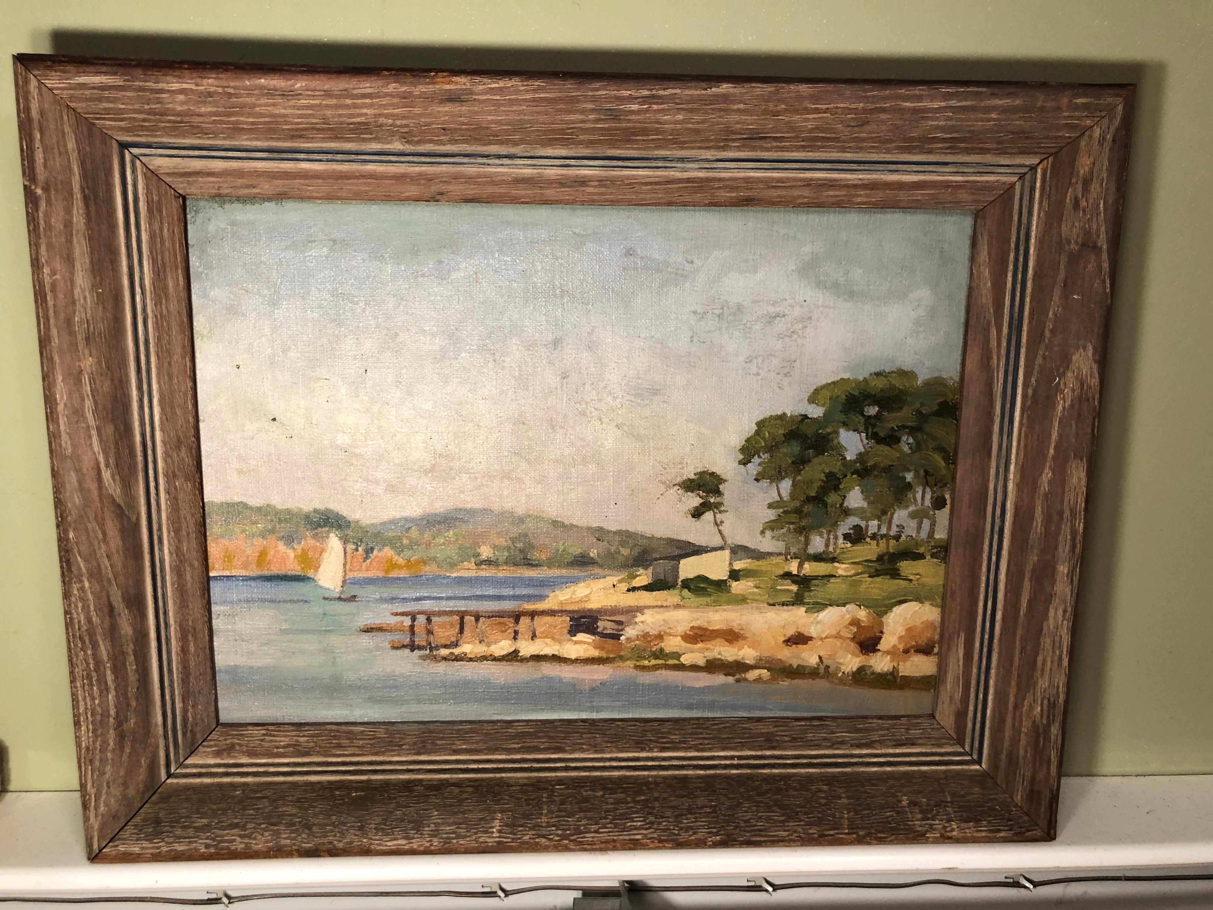 Painting of a Tropical Coastal Scene In Good Condition For Sale In Redding, CT