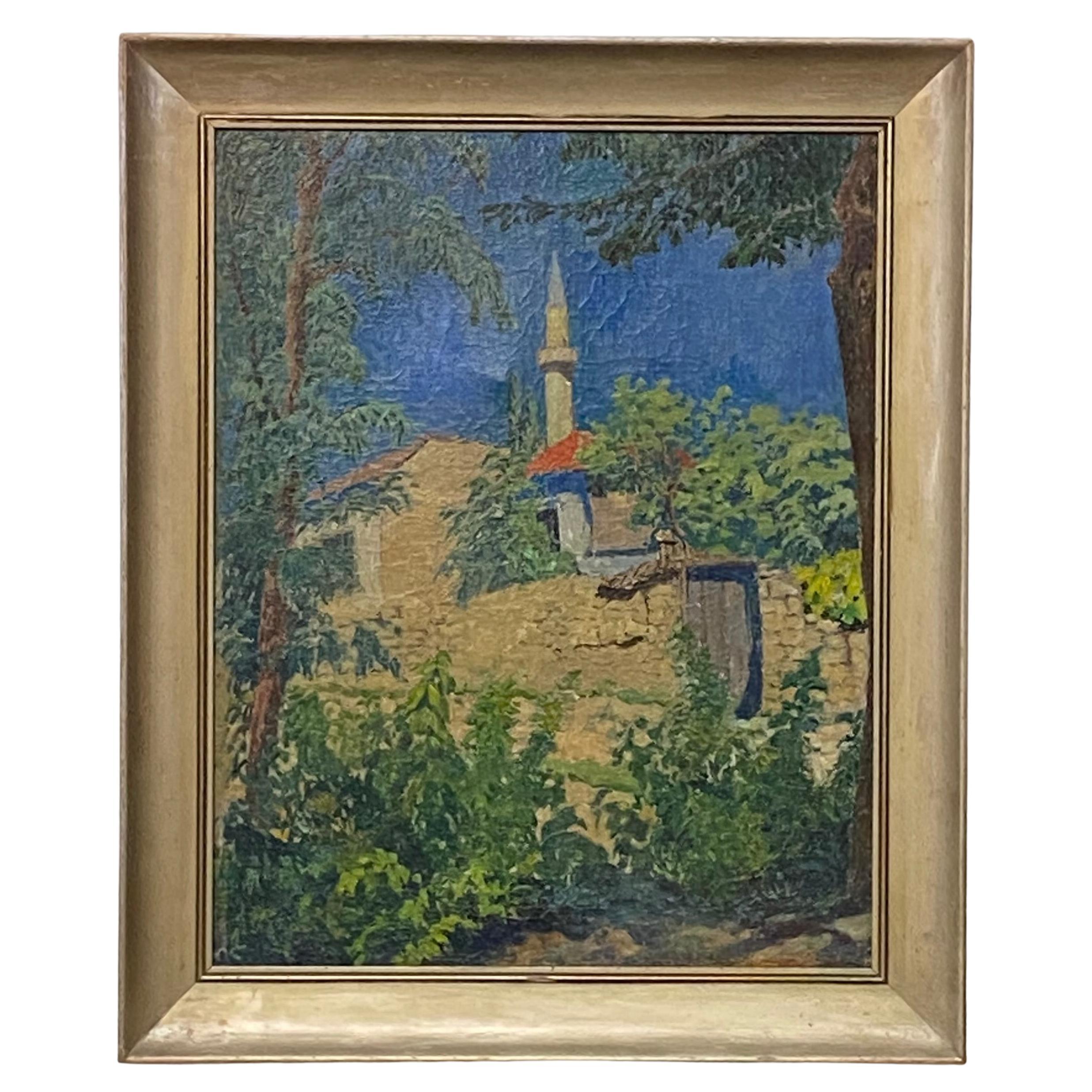 Painting of a Turkish Islamic Minaret, Early 20th Century For Sale