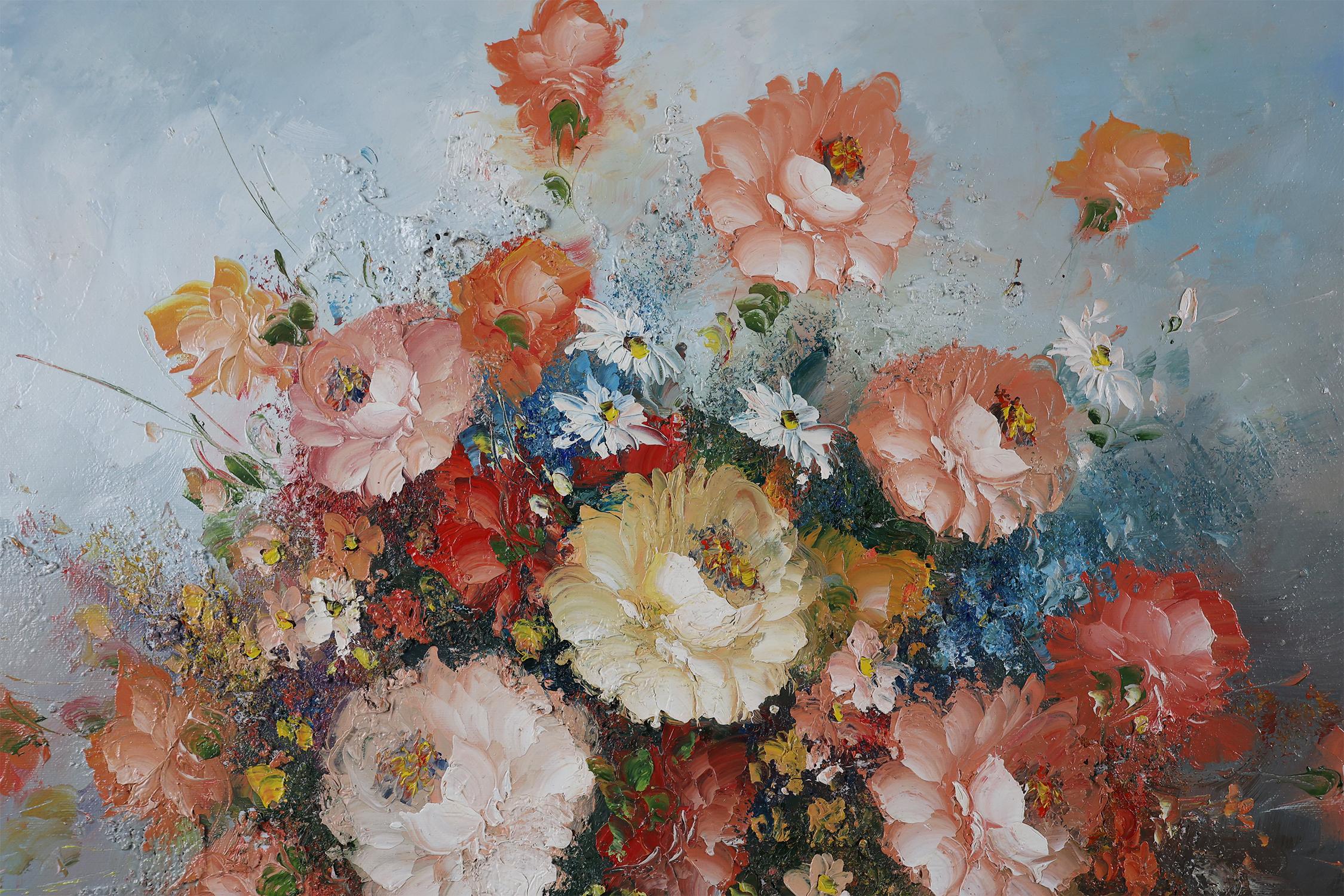 Belga Quadro di un vaso con fiori del pittore belga Edmond Sanders (1898-1961) in vendita