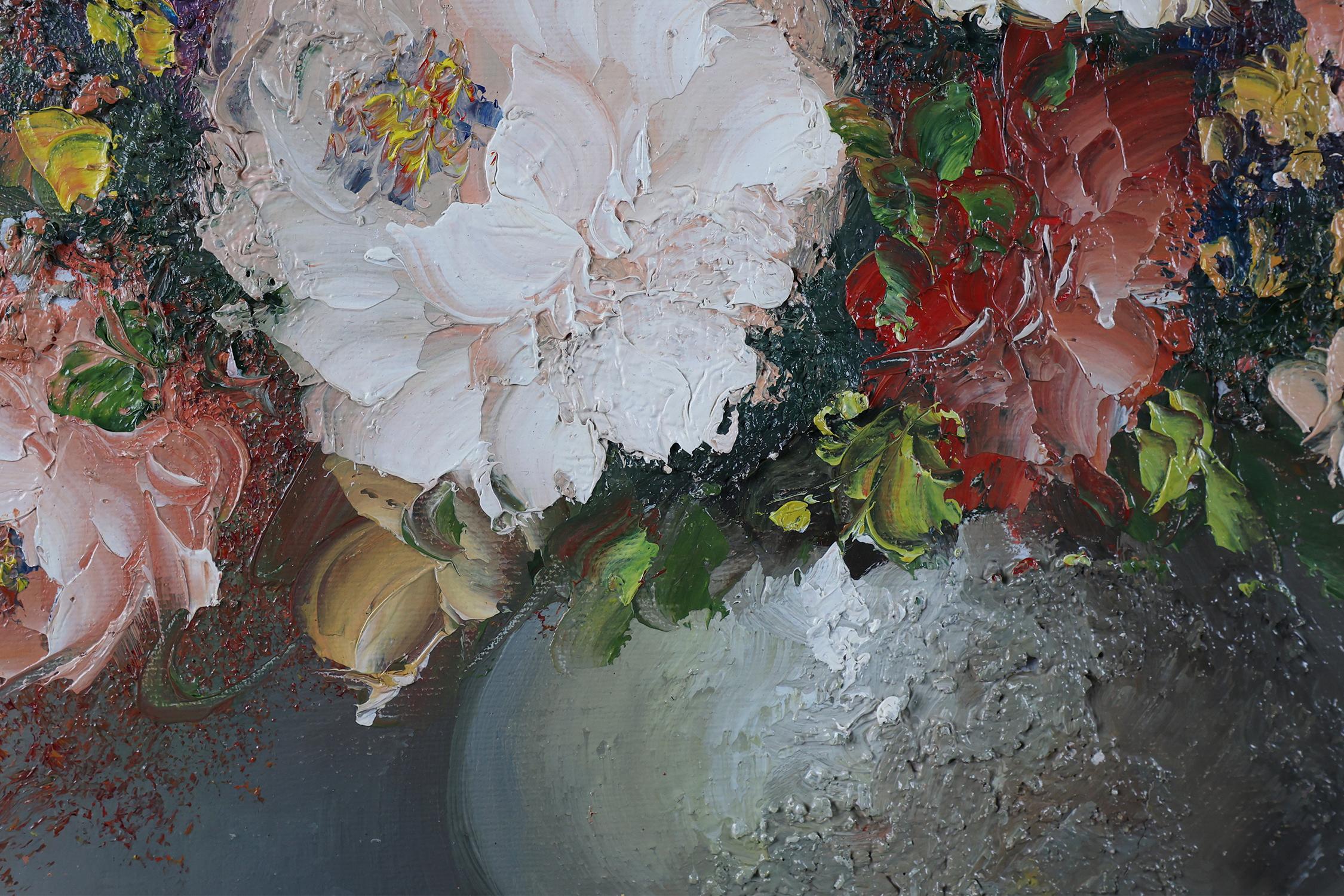 Metà XX secolo Quadro di un vaso con fiori del pittore belga Edmond Sanders (1898-1961) in vendita