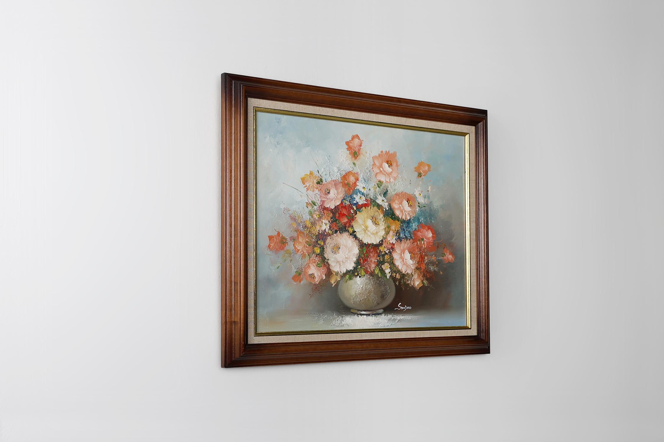 Tela Quadro di un vaso con fiori del pittore belga Edmond Sanders (1898-1961) in vendita