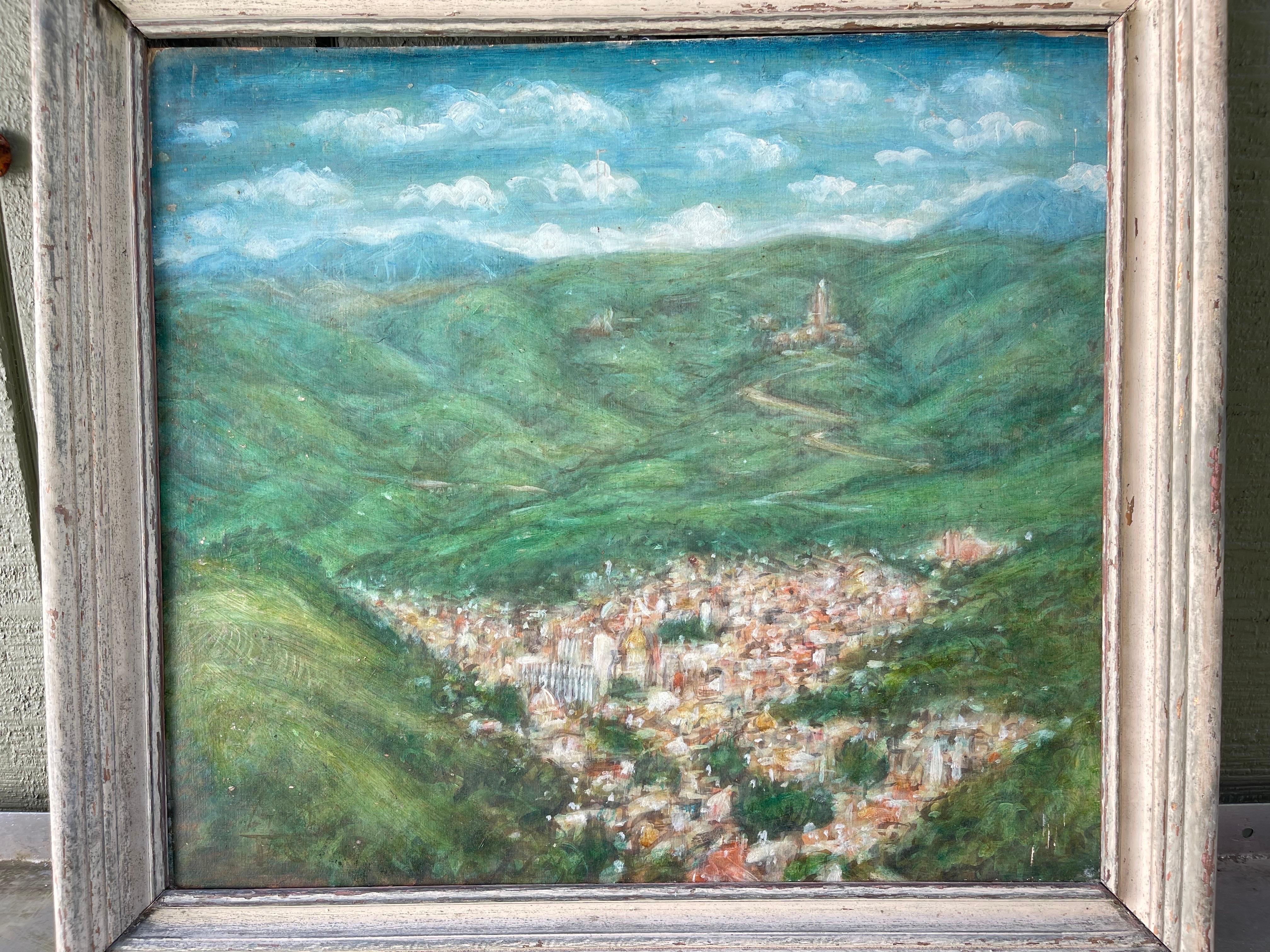 Pintura de un pueblo en las montañas en Bueno estado para la venta en Redding, CT