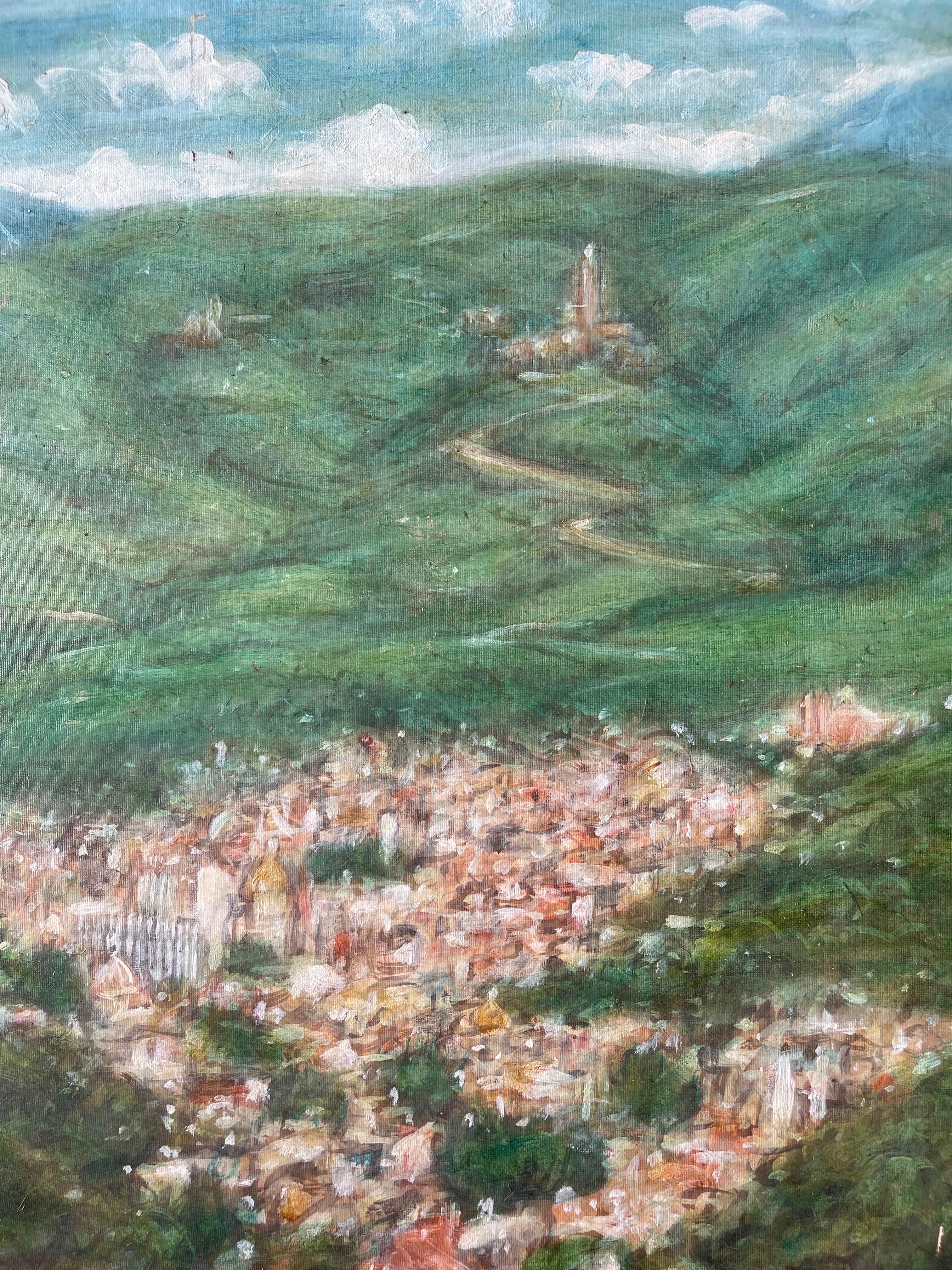 Pintura de un pueblo en las montañas en venta 1