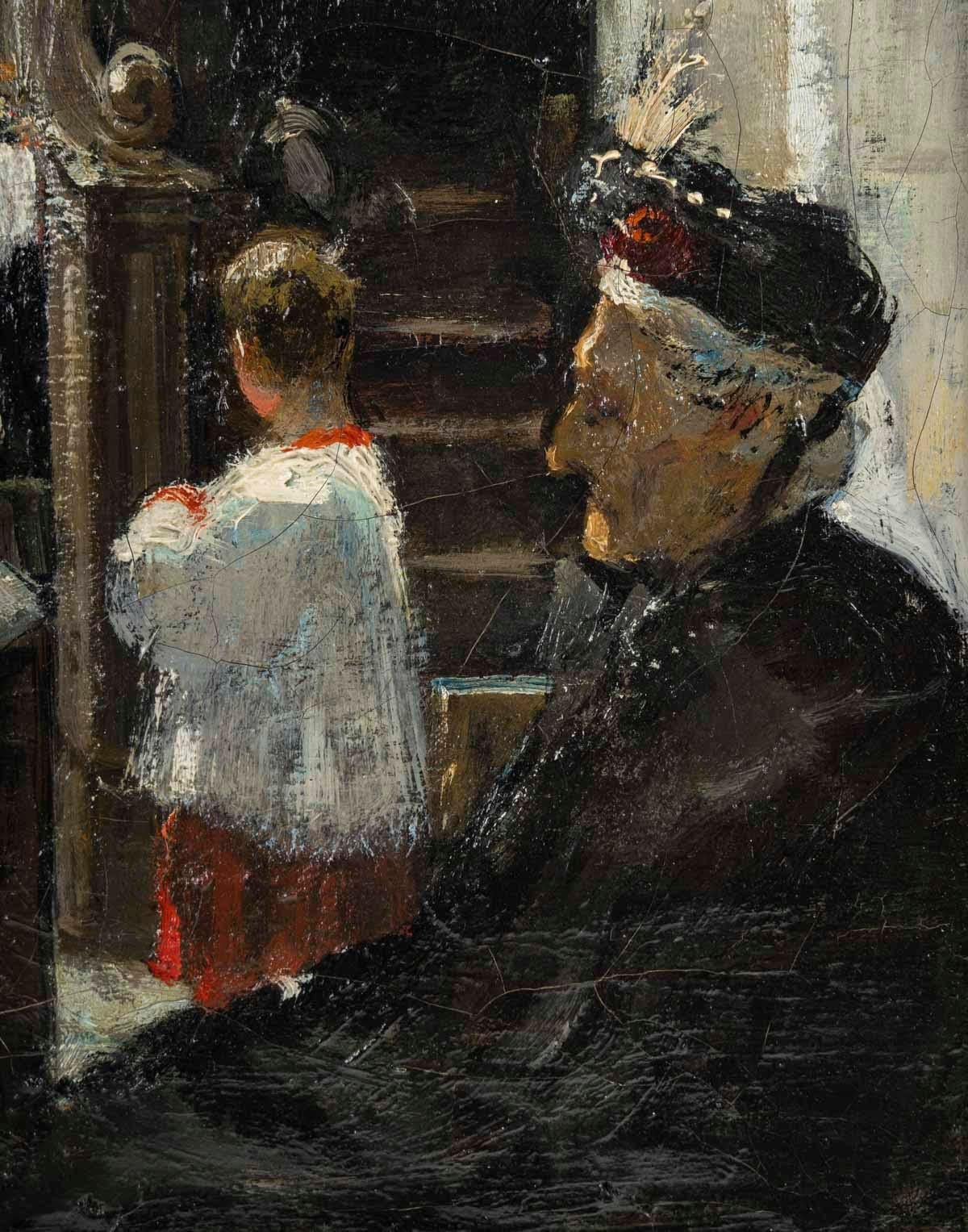 French Painting of a Village Mass by Jules-René Hervé, Early 20th Century.