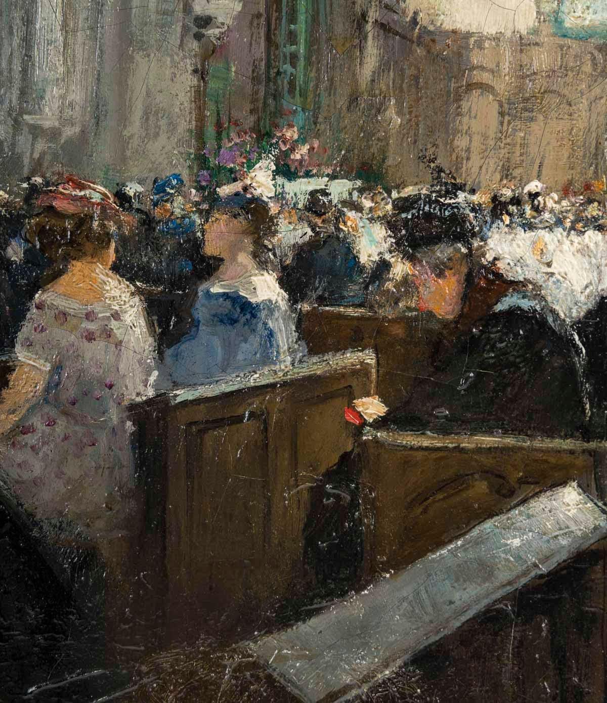 Painting of a Village Mass by Jules-René Hervé, Early 20th Century. In Good Condition In Saint-Ouen, FR