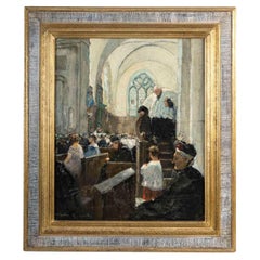 Peinture d'une messe de village par Jules-René Hervé, début du 20e siècle.