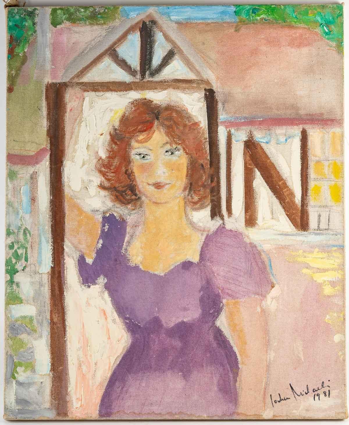 Painting of a woman, 20th century
Painting, oil on canvas, signed and dated 1981, depicting a young woman in spring attire.
Measures: H: 73 cm, W: 60 cm, D: 2 cm.